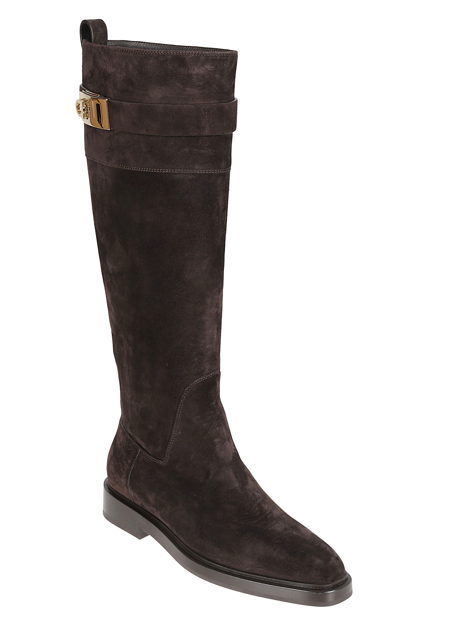 Ferragamo Elegant Roly Riding Boots With Gancini Buckle Detail In Brown