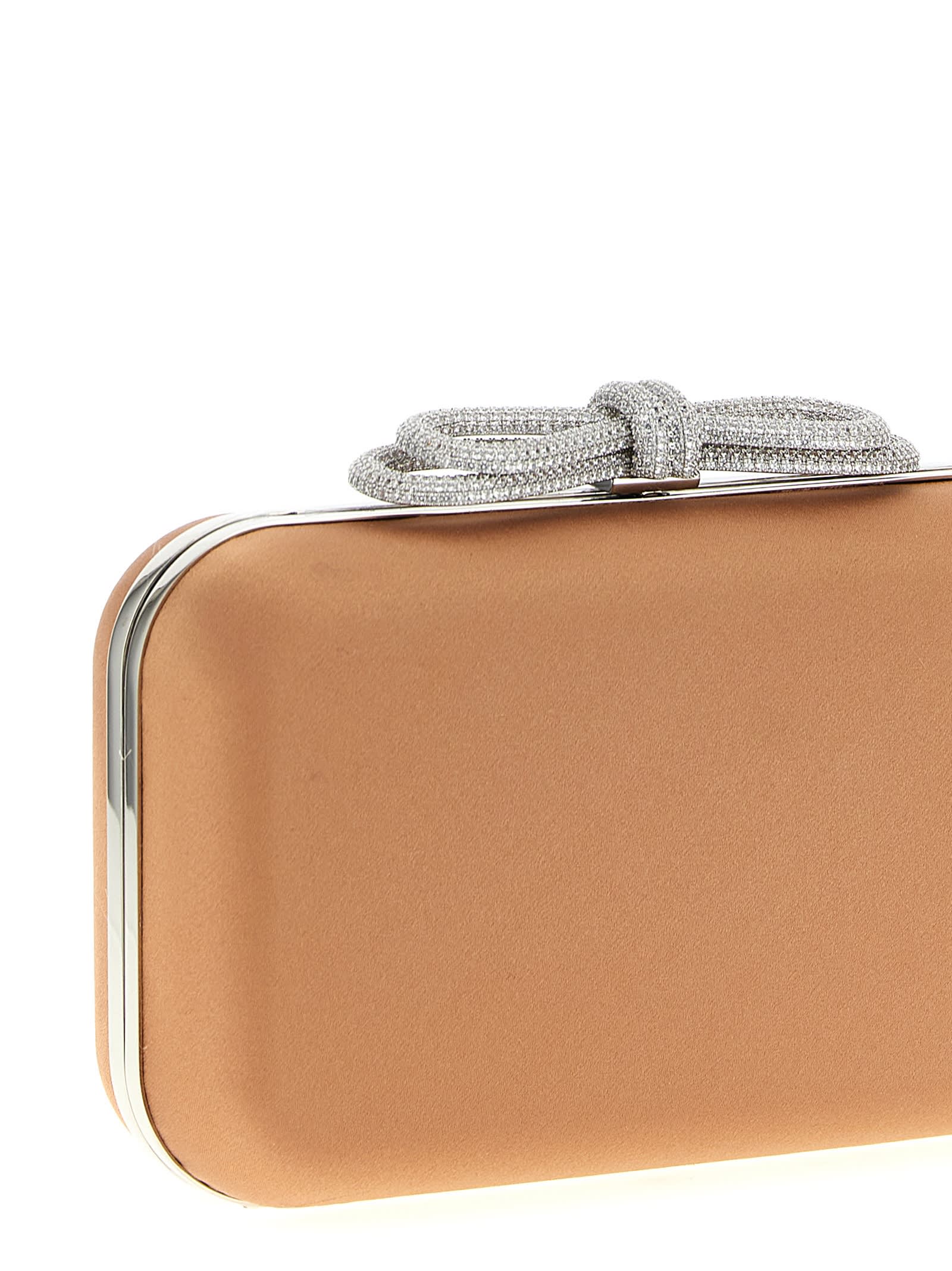 Mach & Mach Double Bow Satin Clutch In Sand