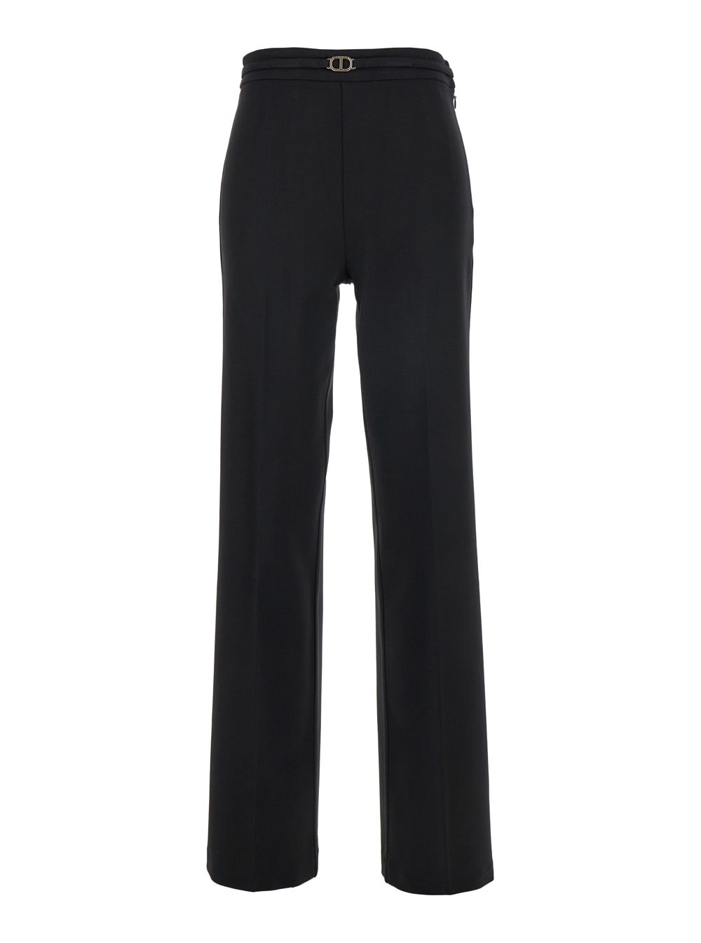 Black High Waisted Trousers With Logo Detail Plate In Viscose Blend Woman