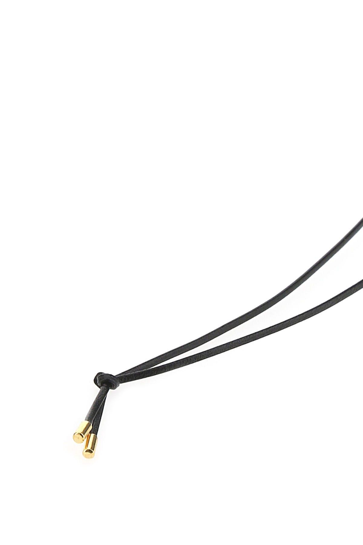 Shop Ambush Black Leather Necklace In Gold/black