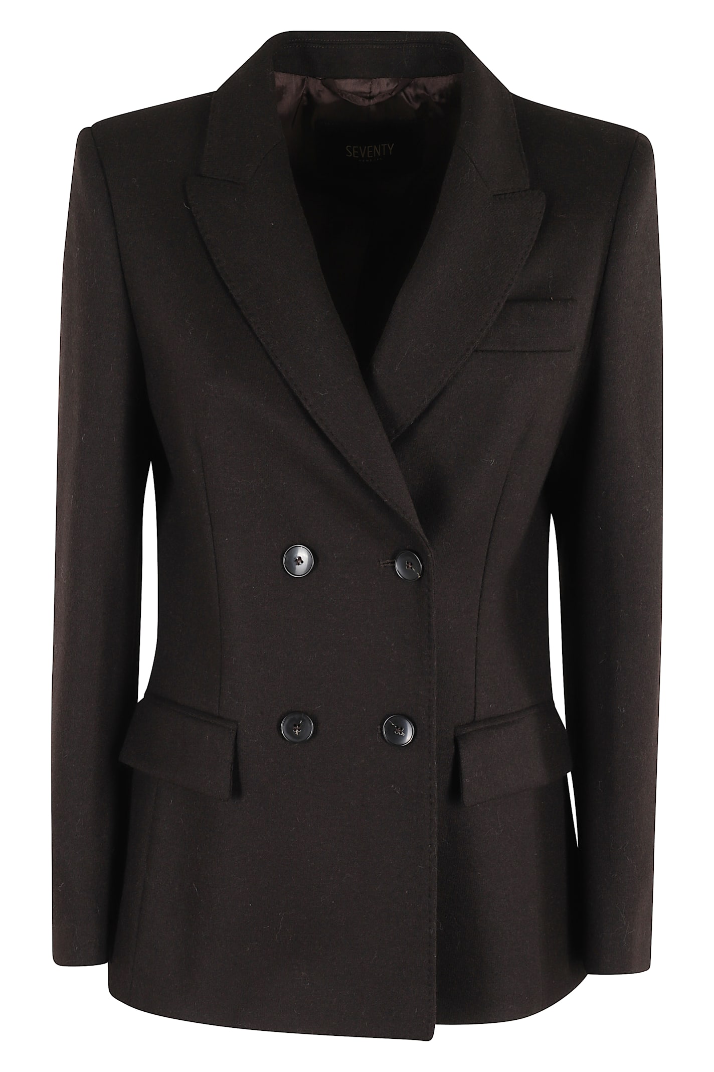 Seventy Double-breasted Wool Blazer In Brown