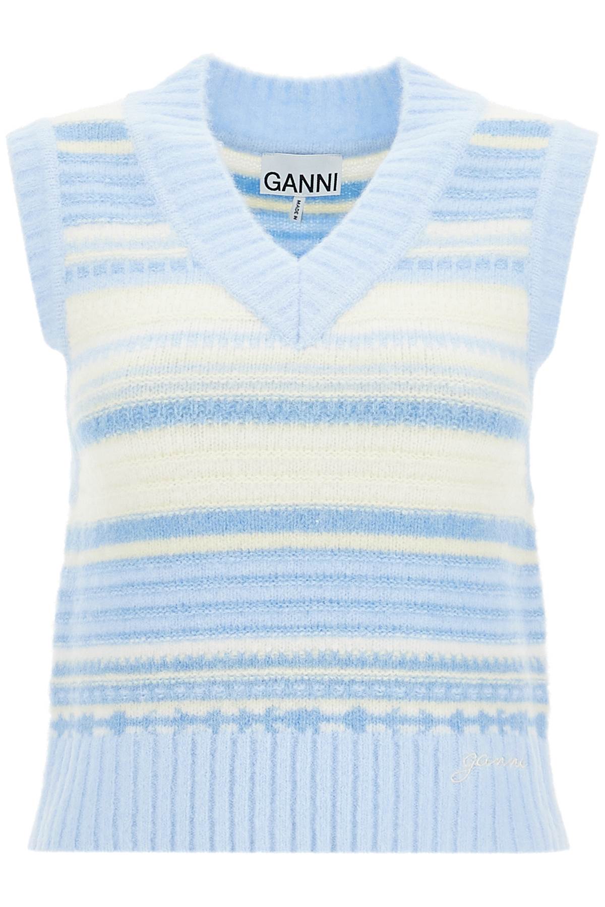 Shop Ganni Soft Striped Knit Vest With A Comfortable In Skyway (light Blue)