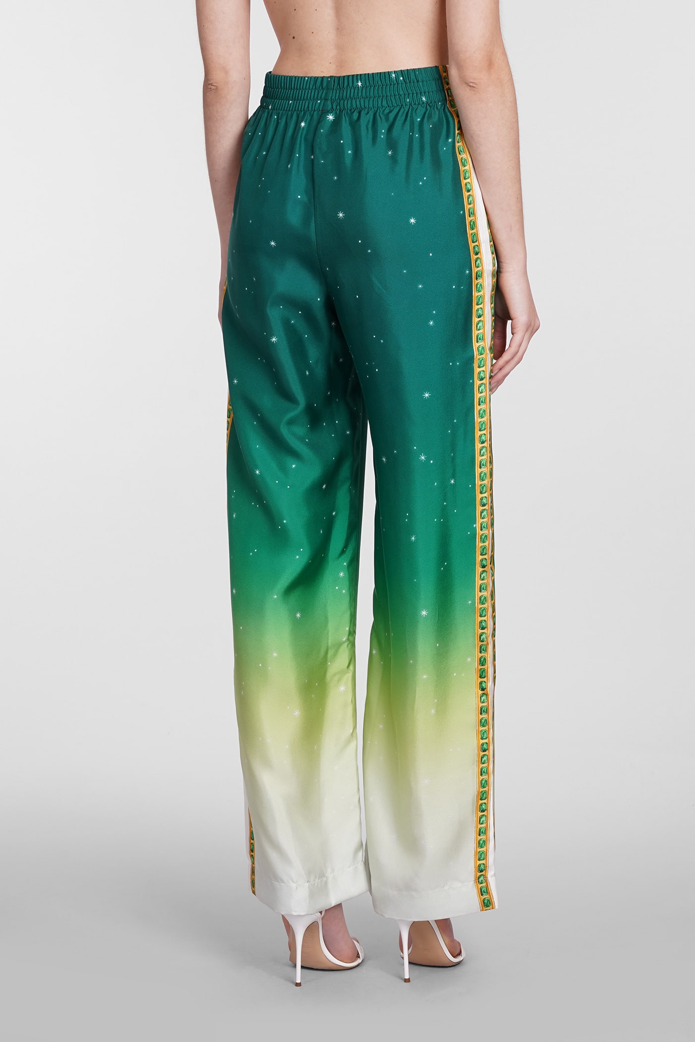 Shop Casablanca Pants In Green Silk