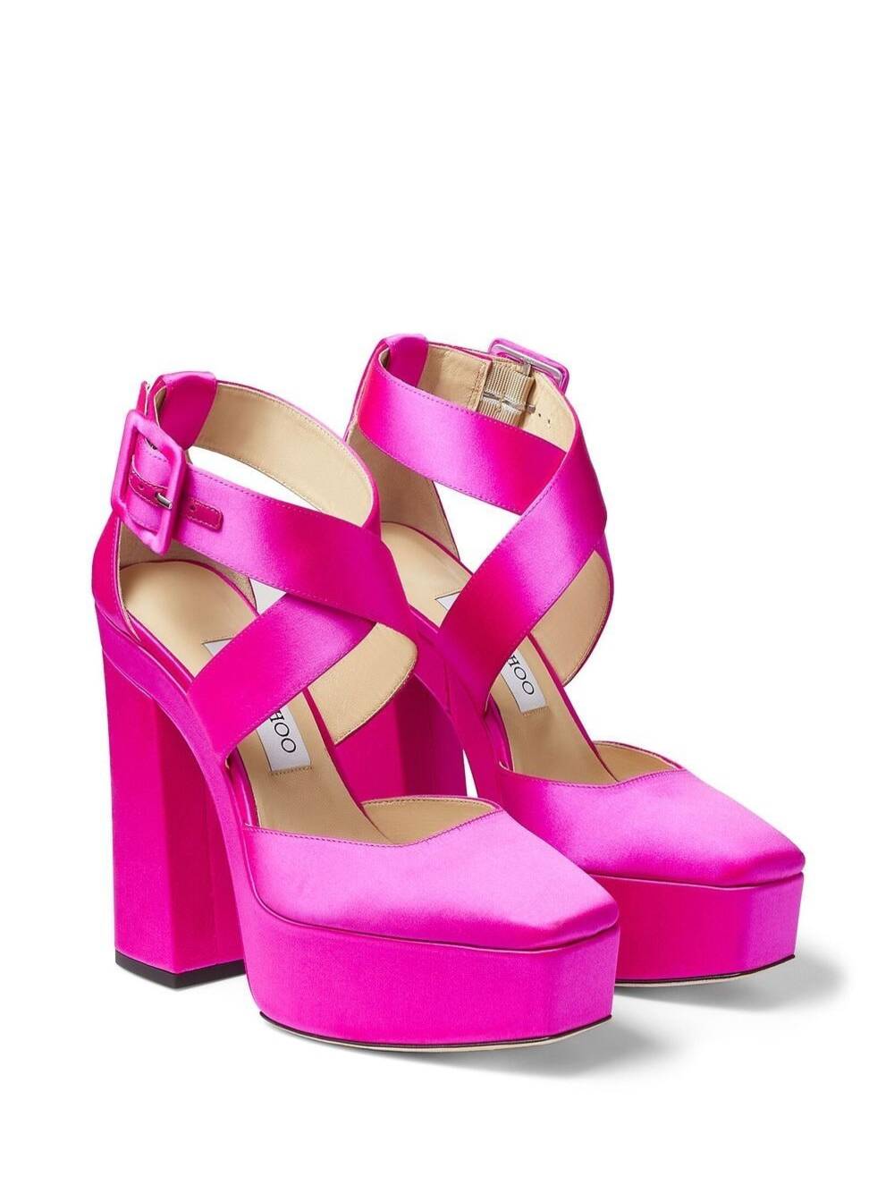 Shop Jimmy Choo Fuchsia Pink Gian Platform Pumps In Satin And Leather Woman