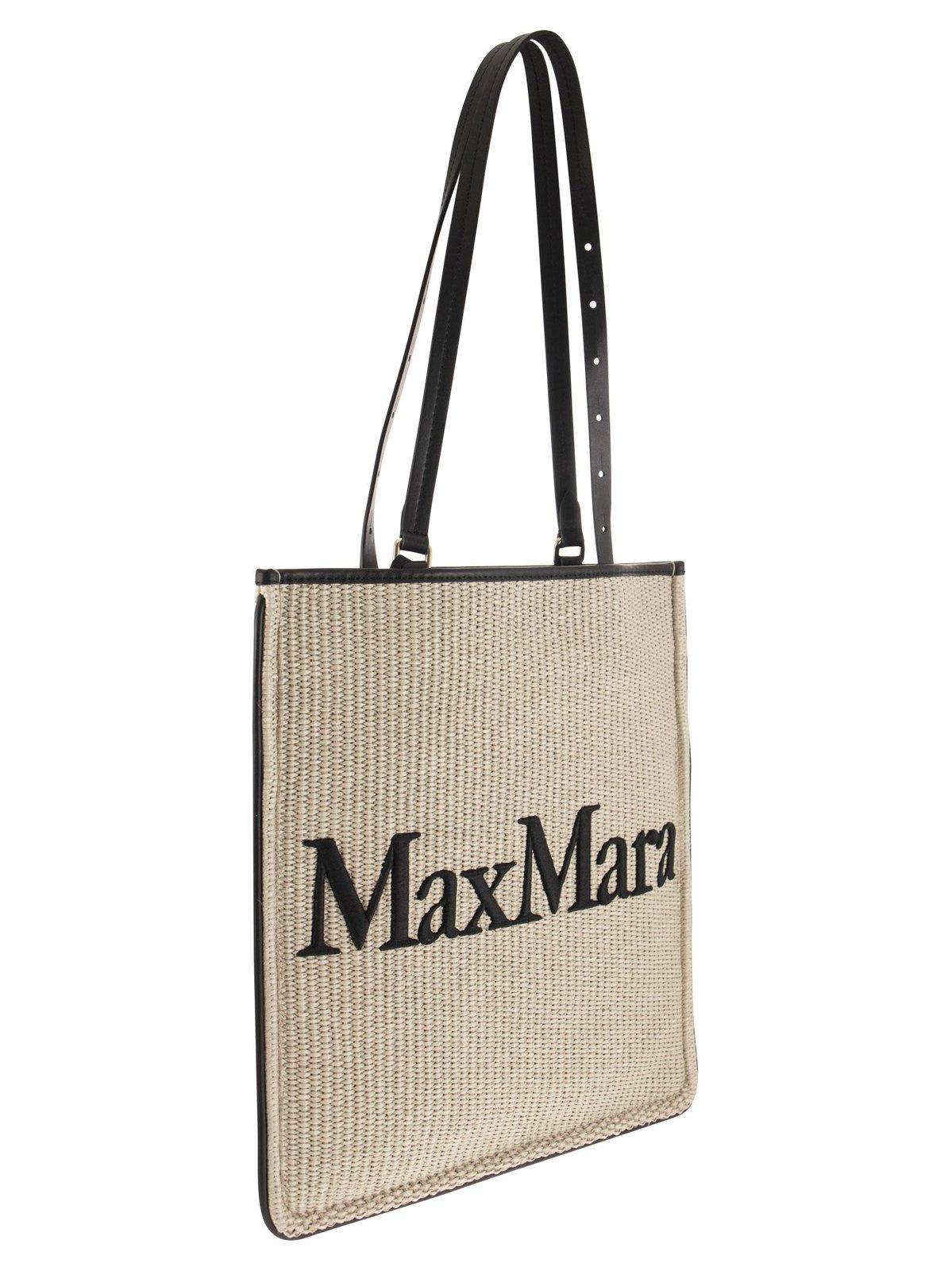Shop Max Mara Logo-detailed Tote Bag In Paglia