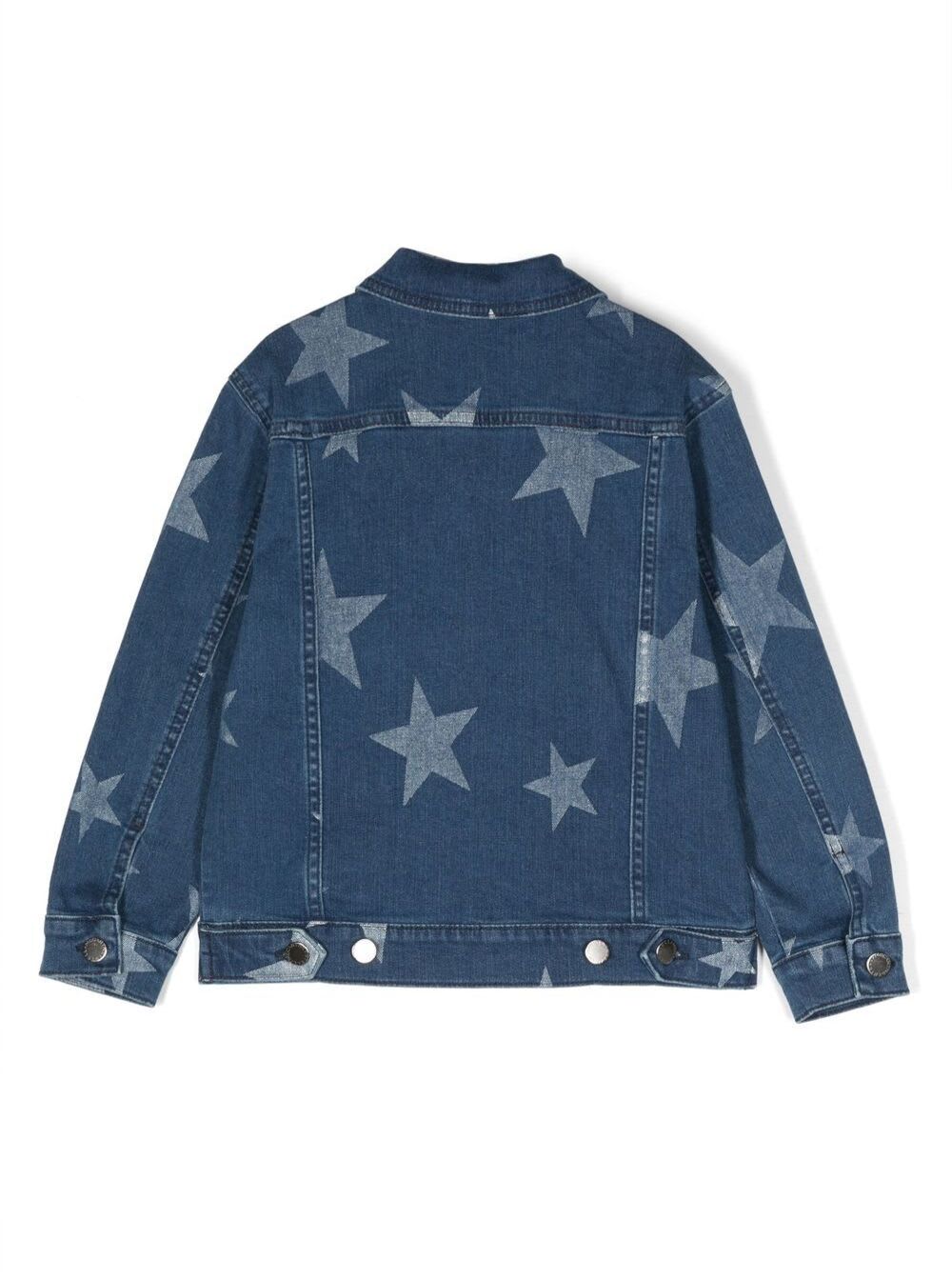 Shop Stella Mccartney Jeans Jacket With Star Print In Stretch Cotton Girl In Blu Denim
