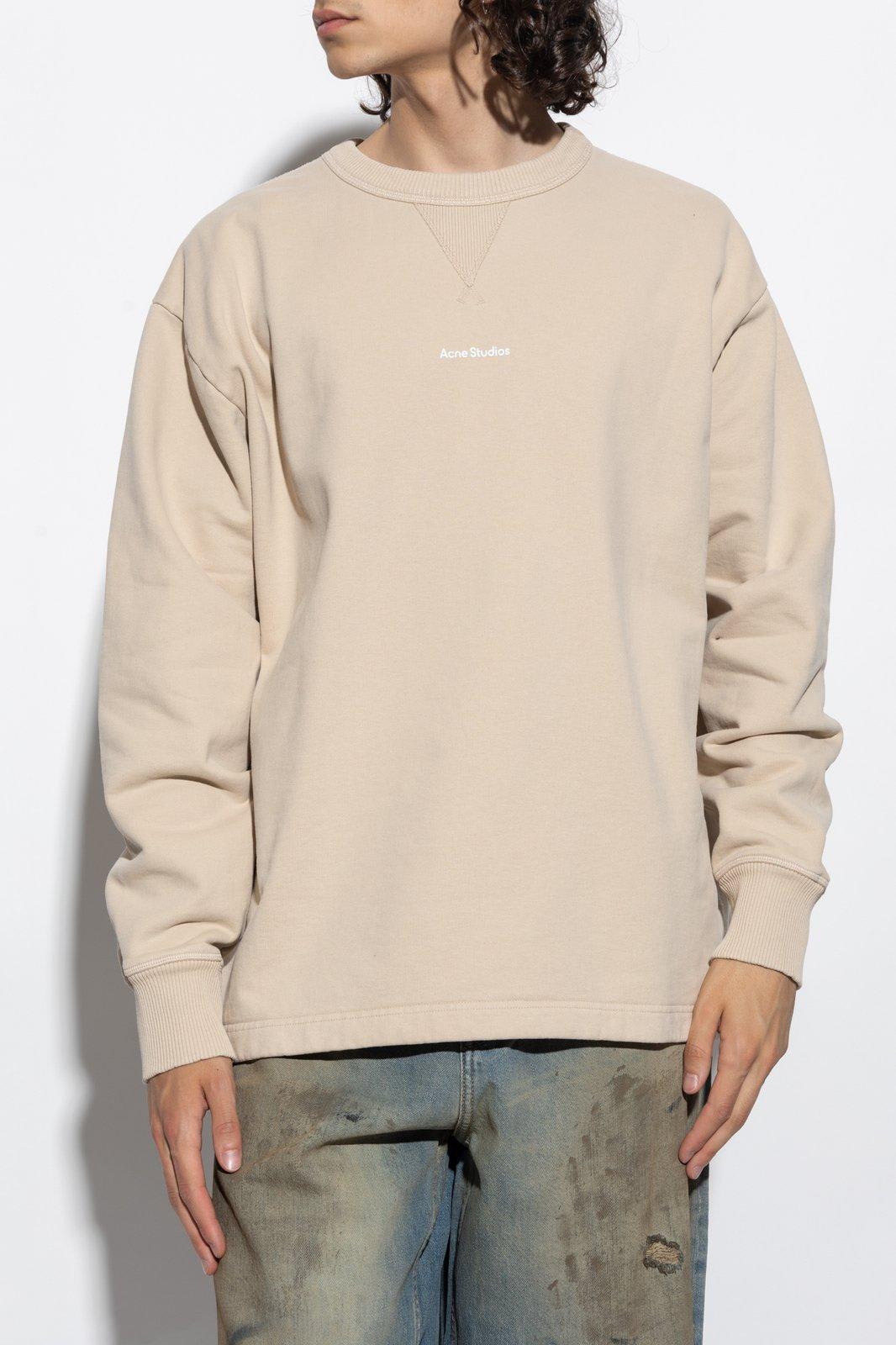 Shop Acne Studios Logo Printed Crewneck Sweatshirt In Beige