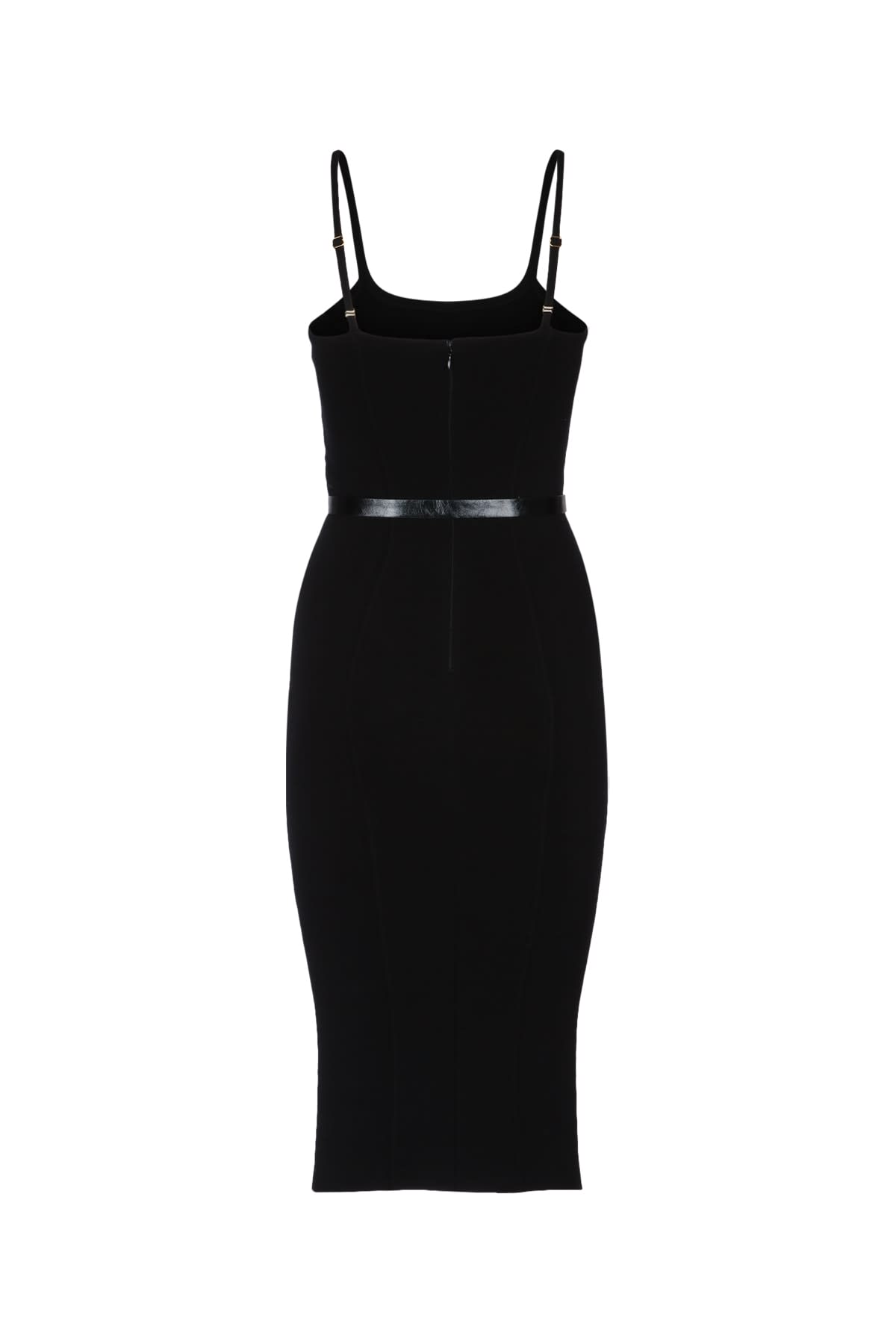 Elisabetta Franchi Knit Midi Dress With Spaghetti Straps And Belted Waist In Black