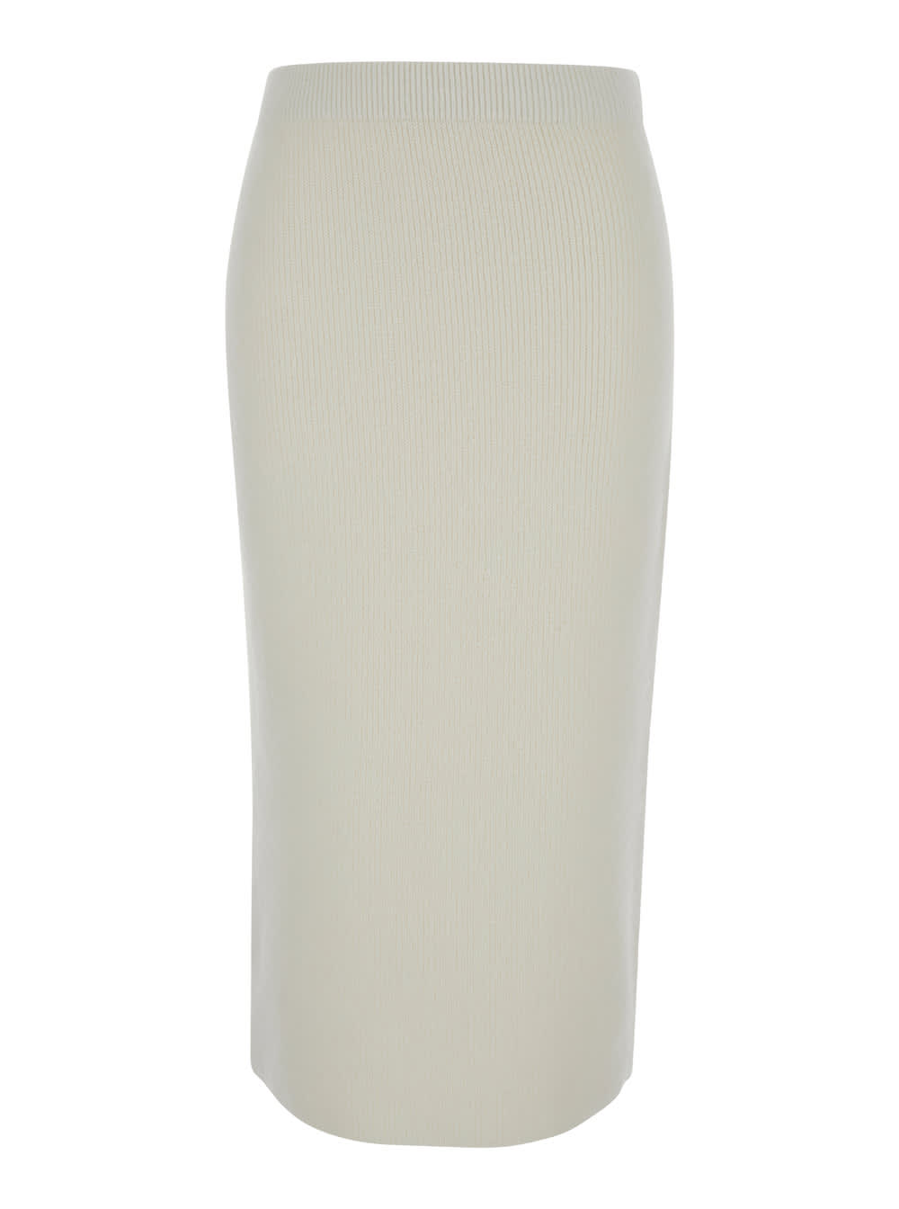 Shop Fabiana Filippi White Pencil Skirt In Ribbed Wool Blend Woman