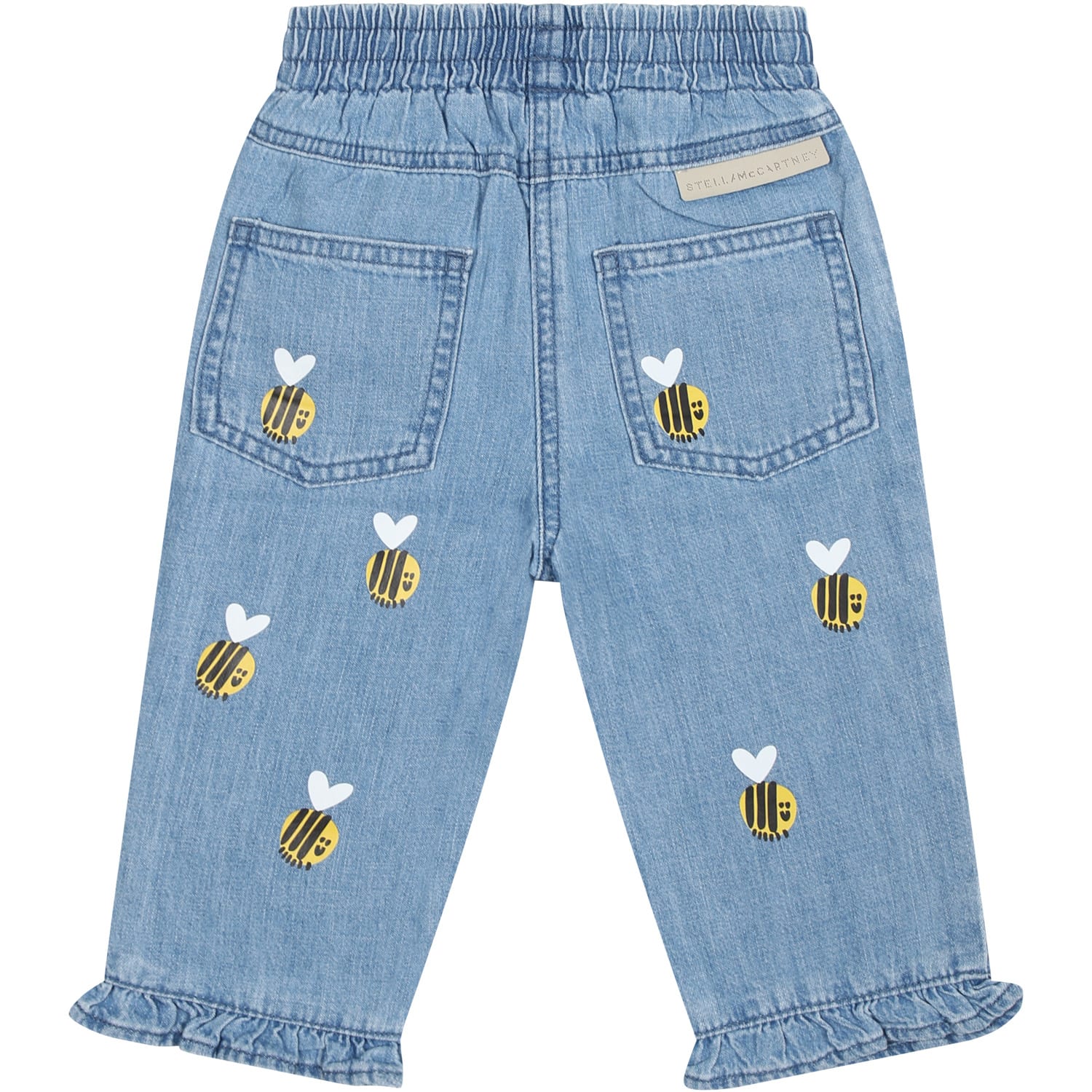 Shop Stella Mccartney Blue Jeans For Baby Girl With Beees In Denim