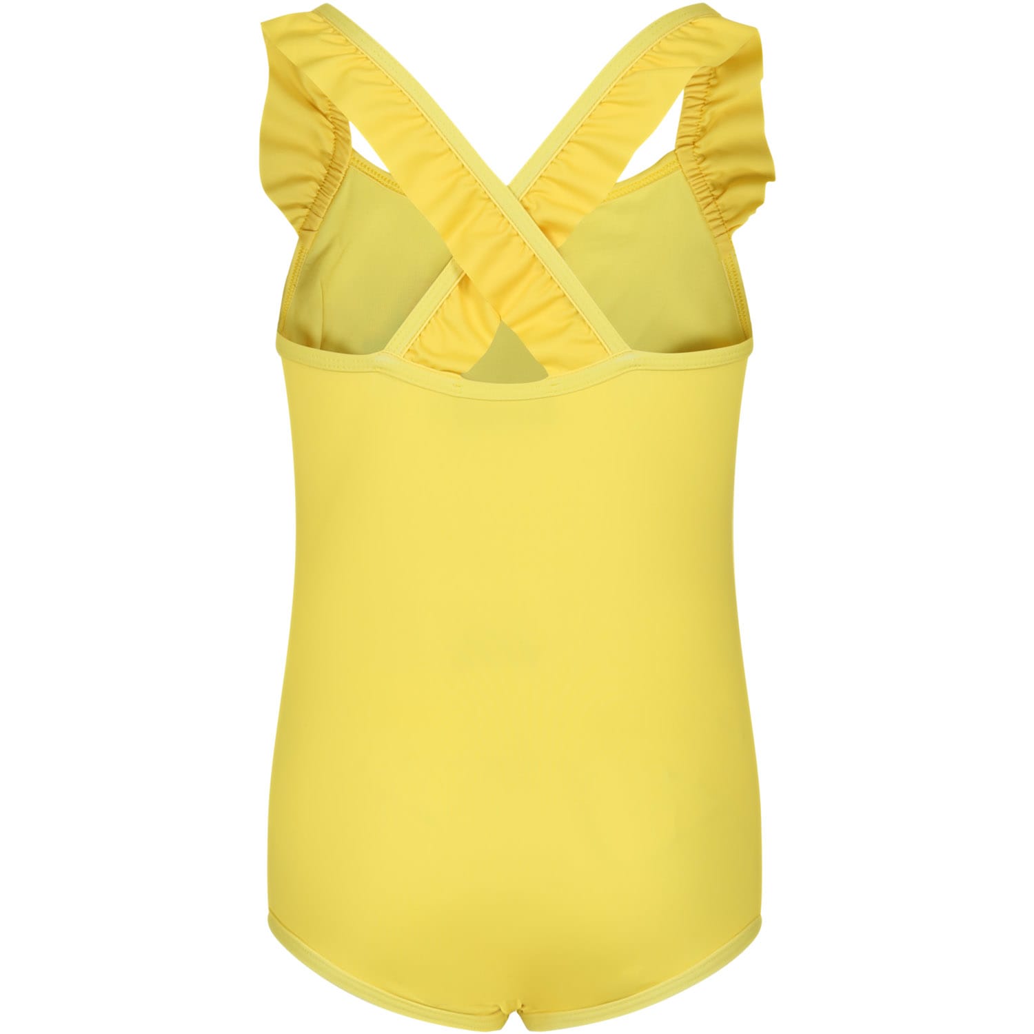 Shop Moschino Yellow One-piece Swimsuit For Baby Girl With Logo