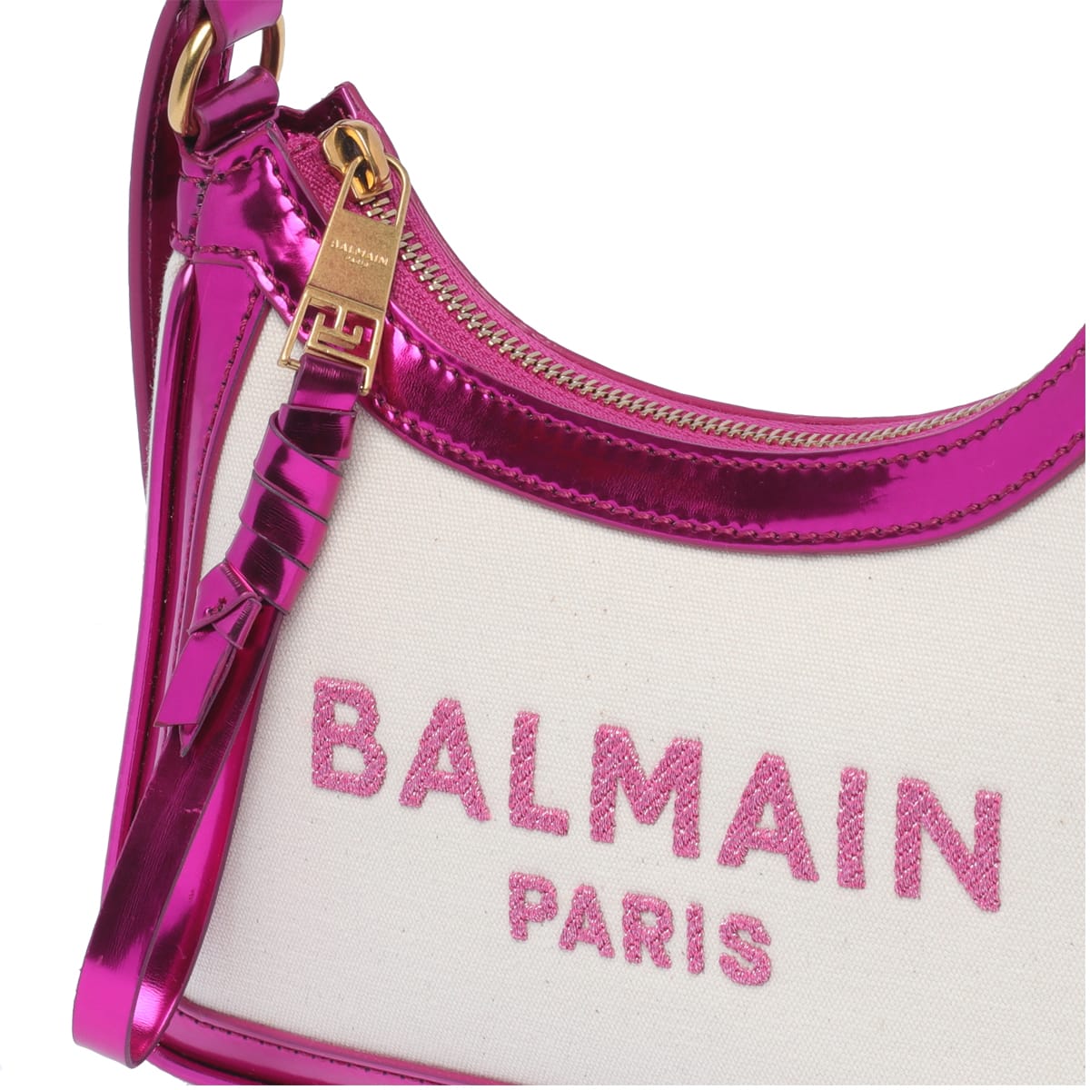 BALMAIN B-Army Woven Raffia Shoulder Bag Natural Fuchsia – Past