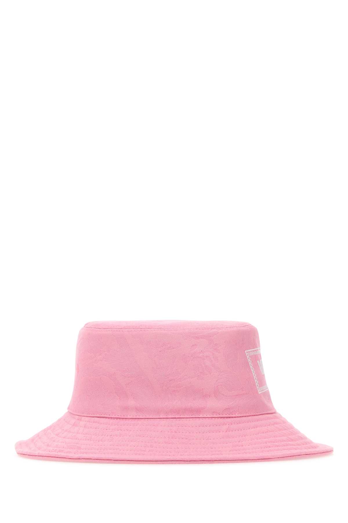 Shop Versace Pink Cotton Bucket Hat In Pinkwhite