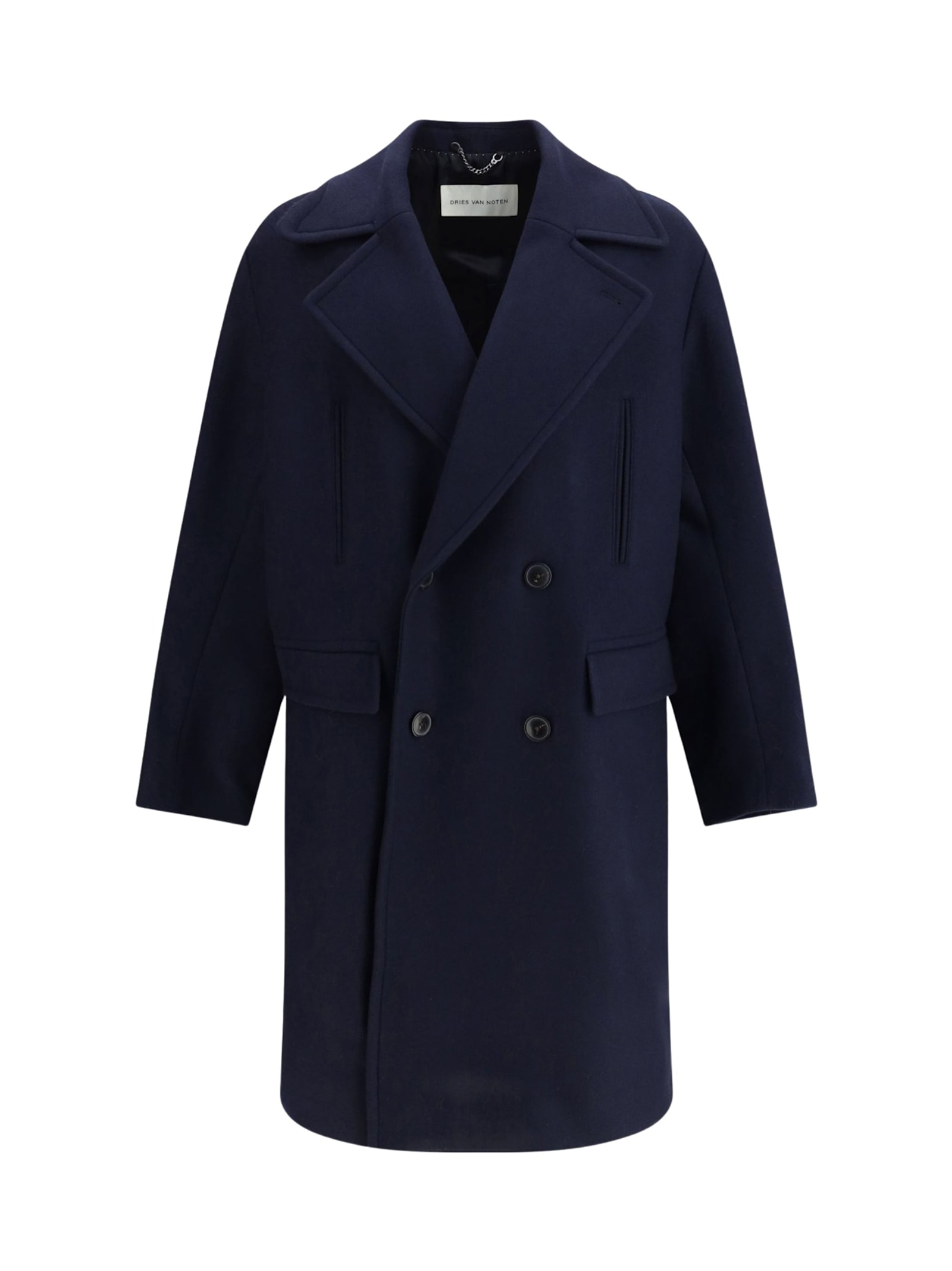Dries Van Noten Longline Double-breasted Racos Coat In Blue