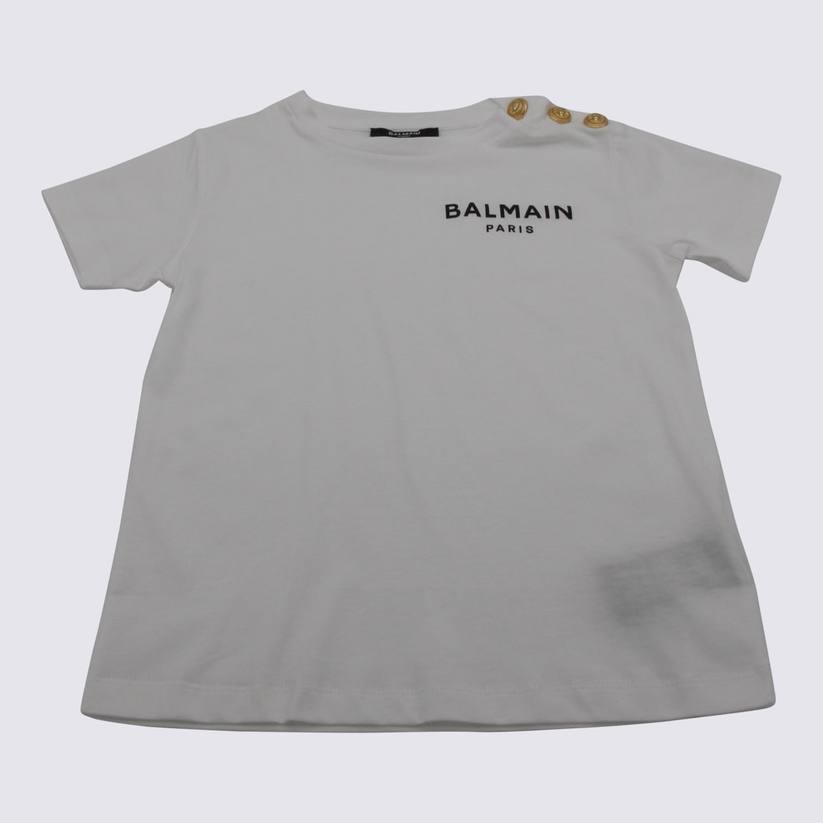 Shop Balmain White And Gold Cotton Logo T-shirt