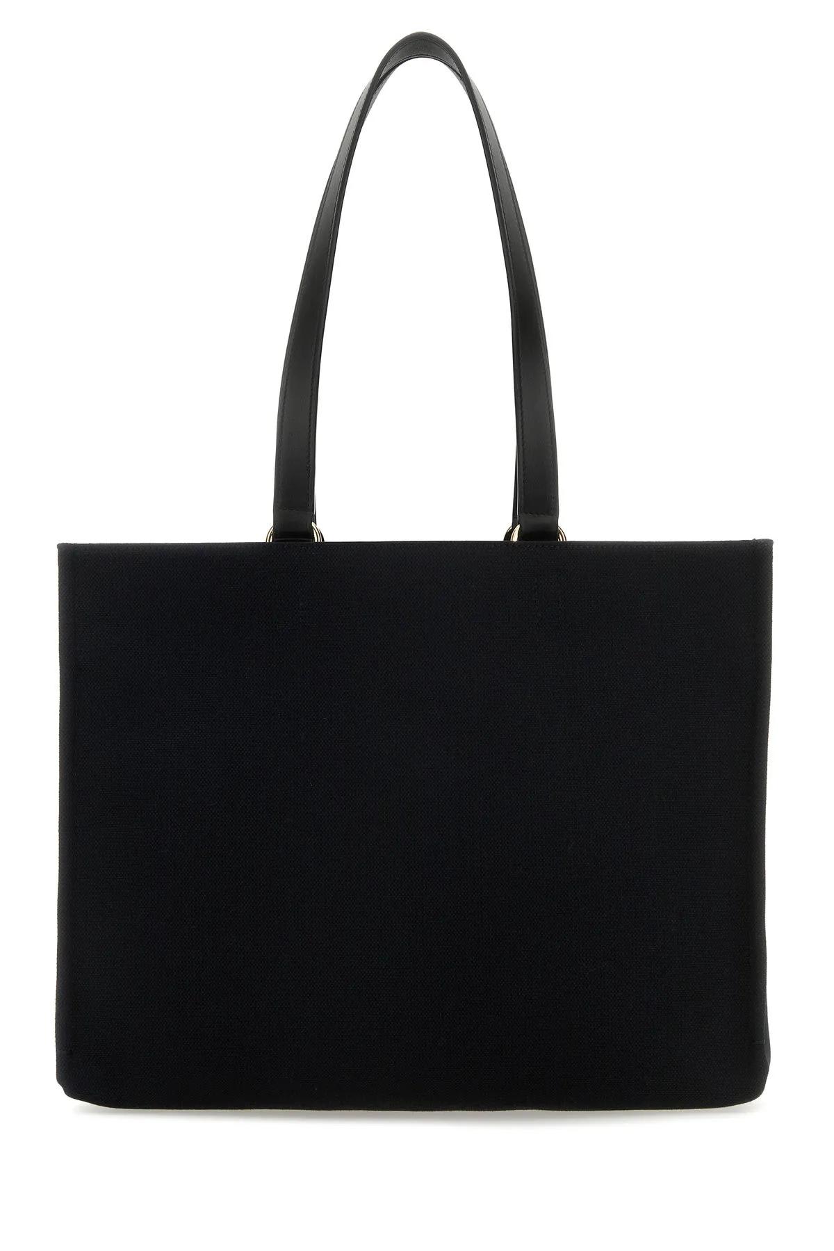Shop Ferragamo Black Canvas Shopping Bag
