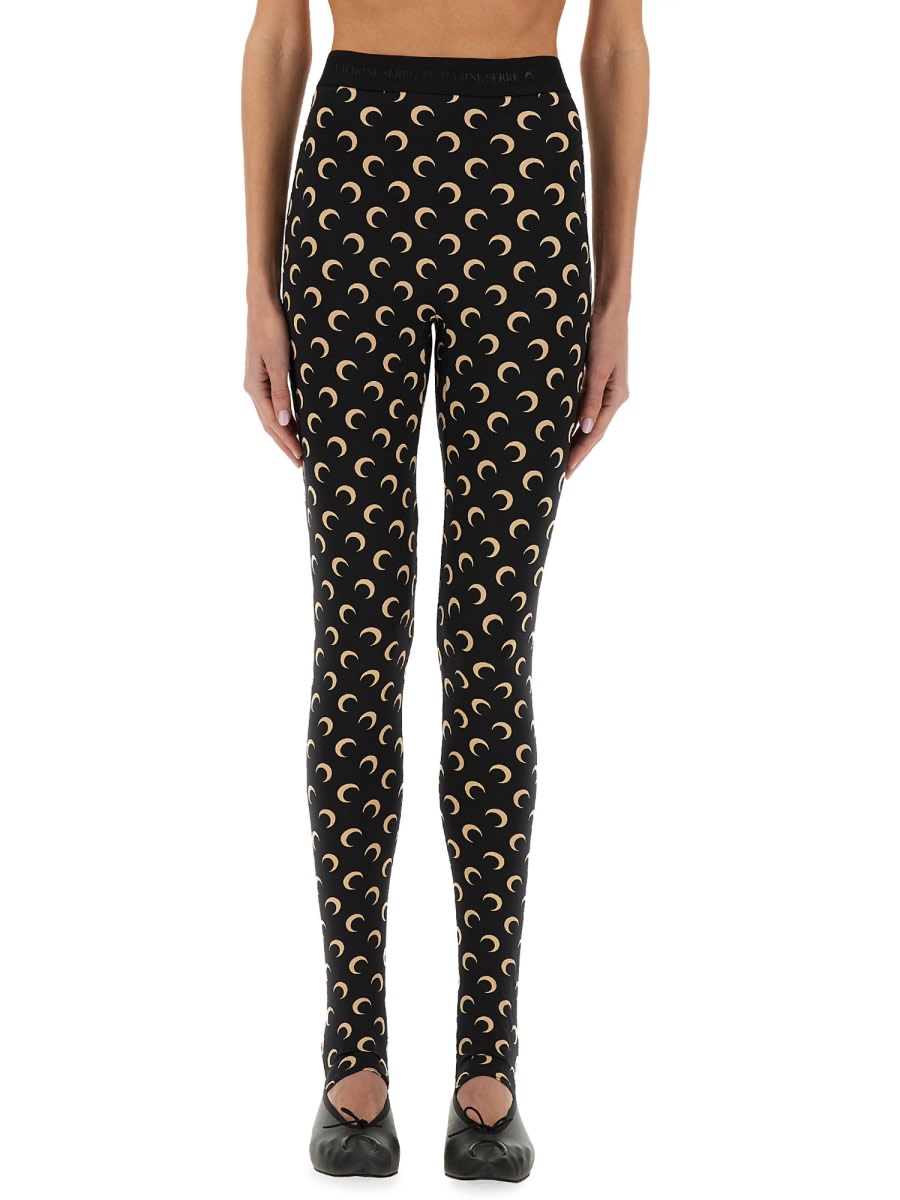 Marine Serre Moon Printed Stirrup Leggings In Black And Beige In Black