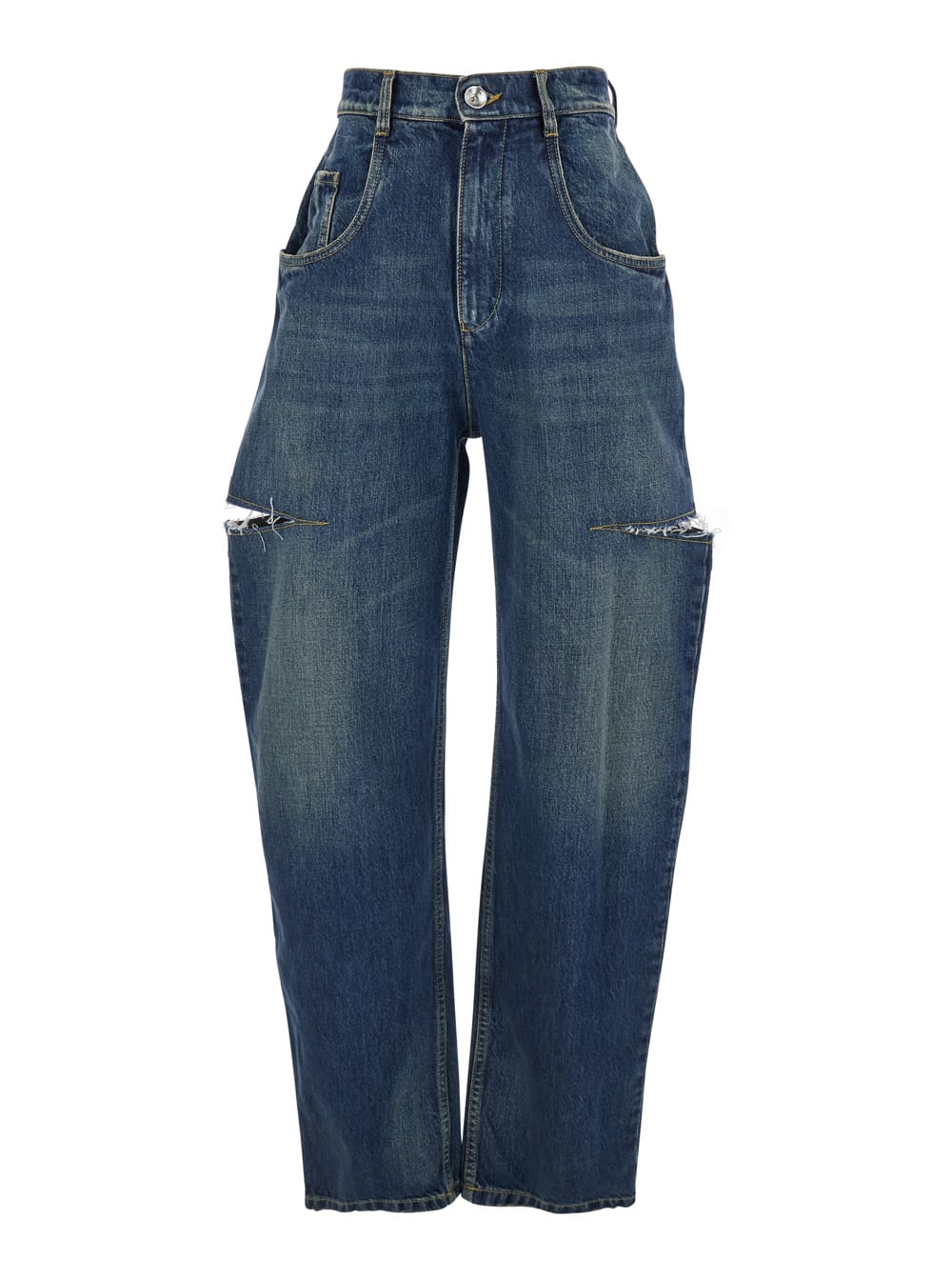 Maison Margiela Blue Five-pocket Style Jeans With Rips In Cotton Denim Woman