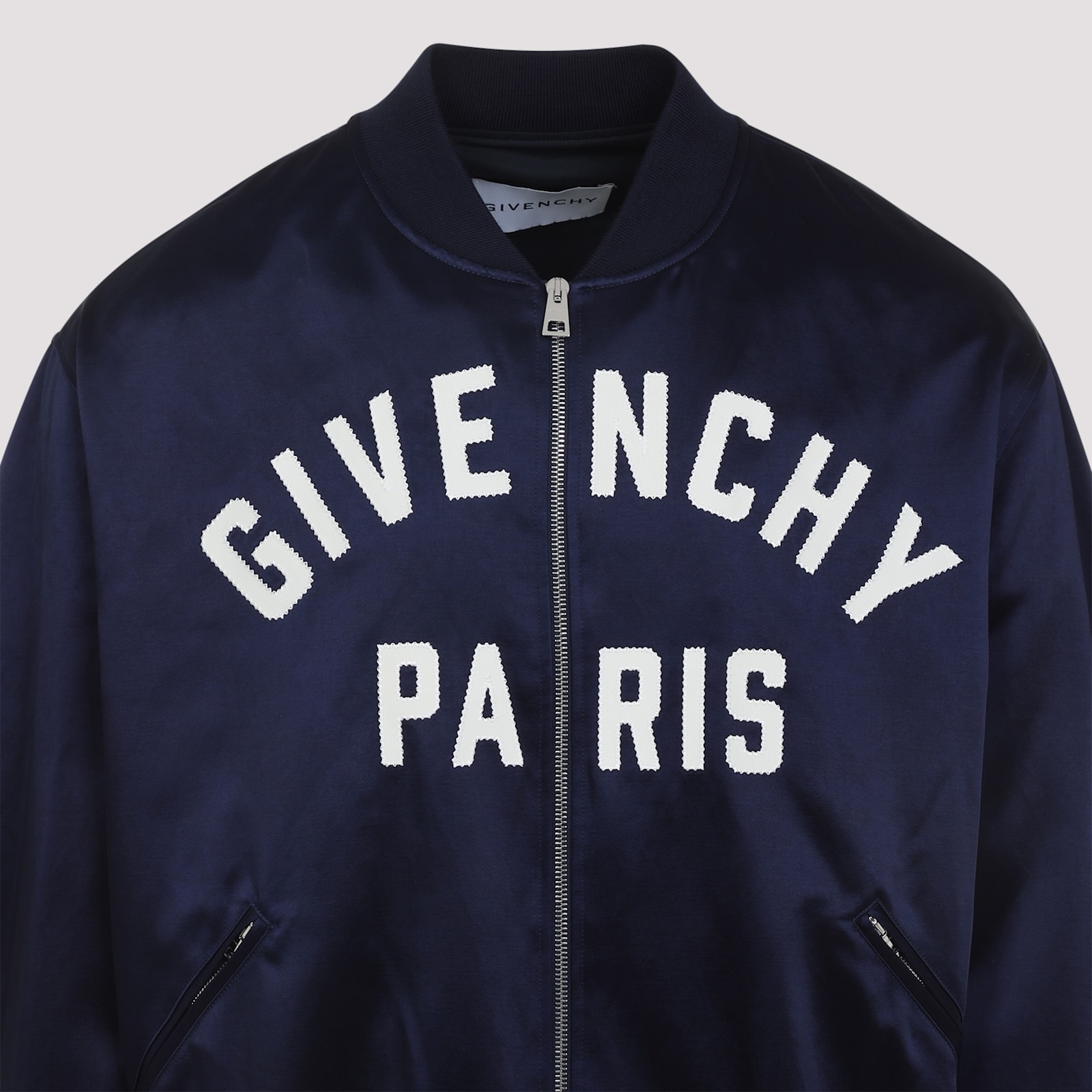 Givenchy Deep Navy Satin-finish Bomber Jacket In Blue