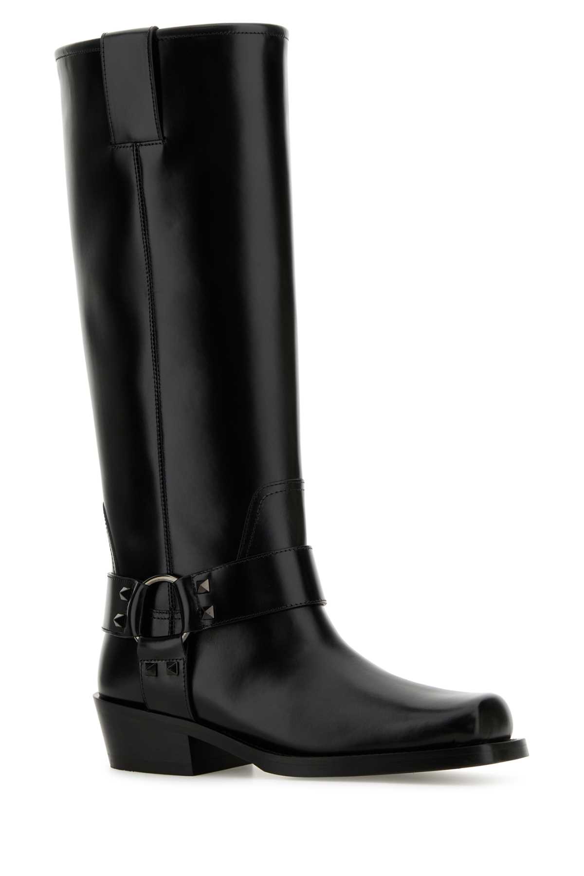 Shop Valentino Black Leather Boots In Nero