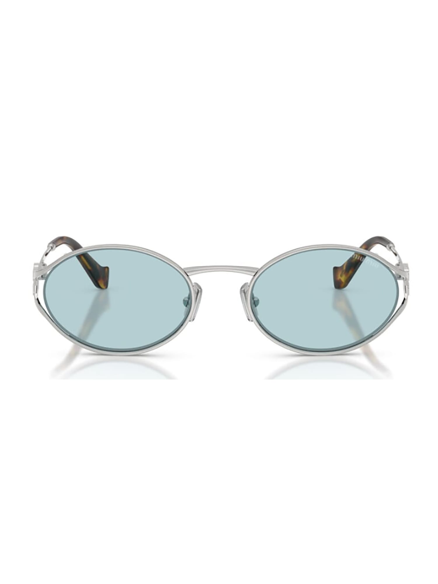Miu Miu Mu 52ys Metal Oval Sunglasses In Silver