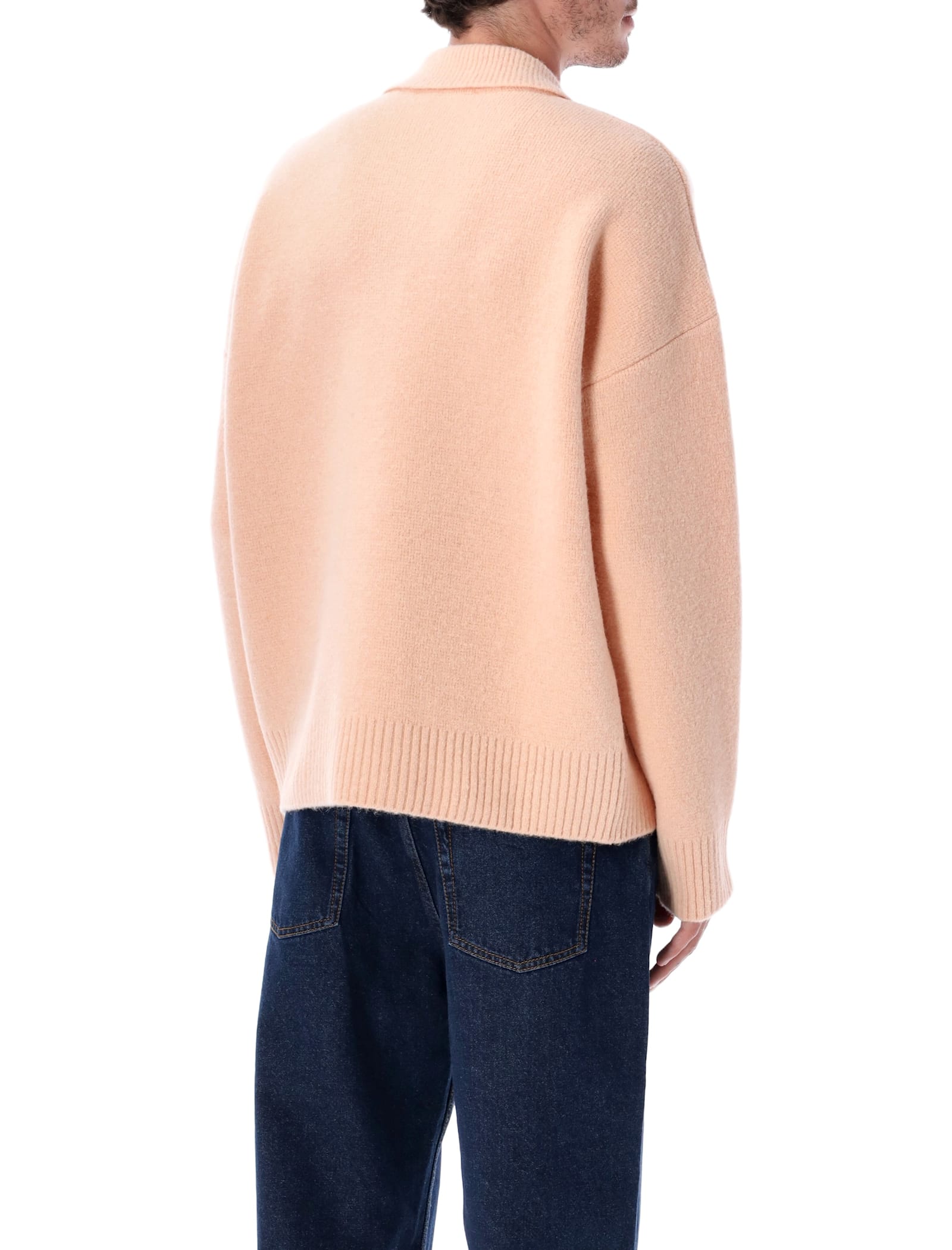 Ami Alexandre Mattiussi Ami Paris Powder Pink Ami De Coeur Polo Sweater Men In Pink