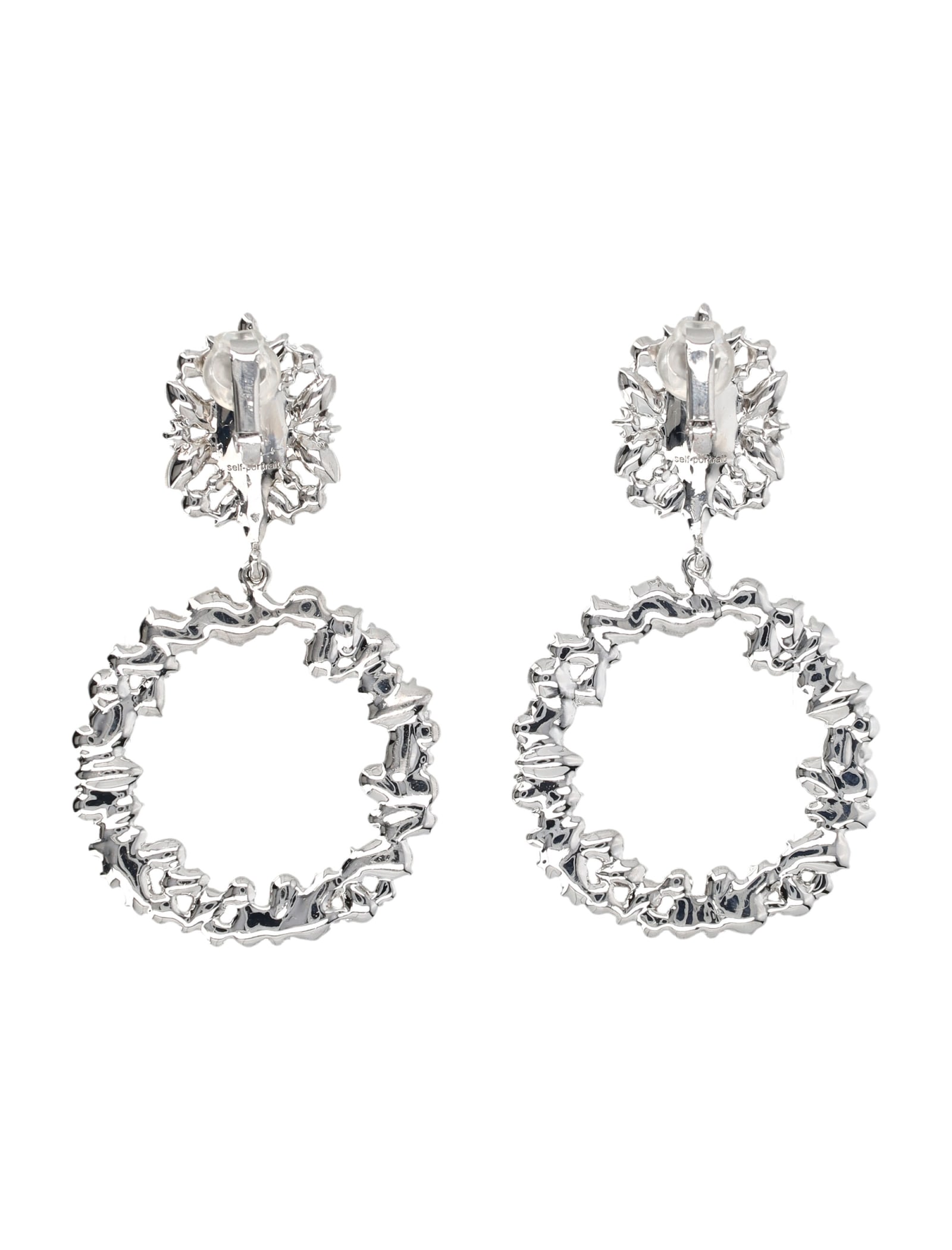 Shop Self-portrait Crystal Hoop Earring In Silver