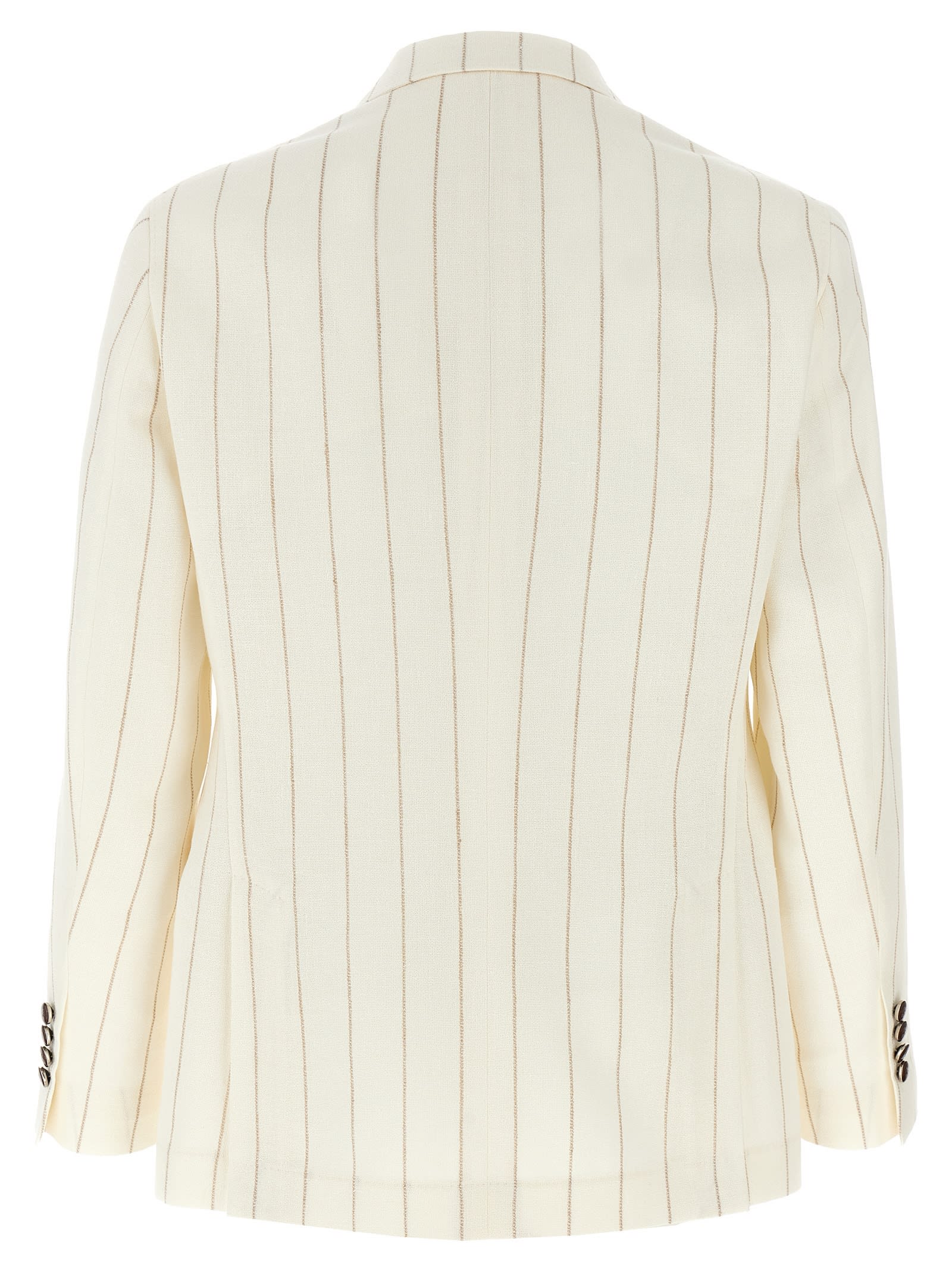 Brunello Cucinelli Pinstriped Deconstructed Blazer Beige
