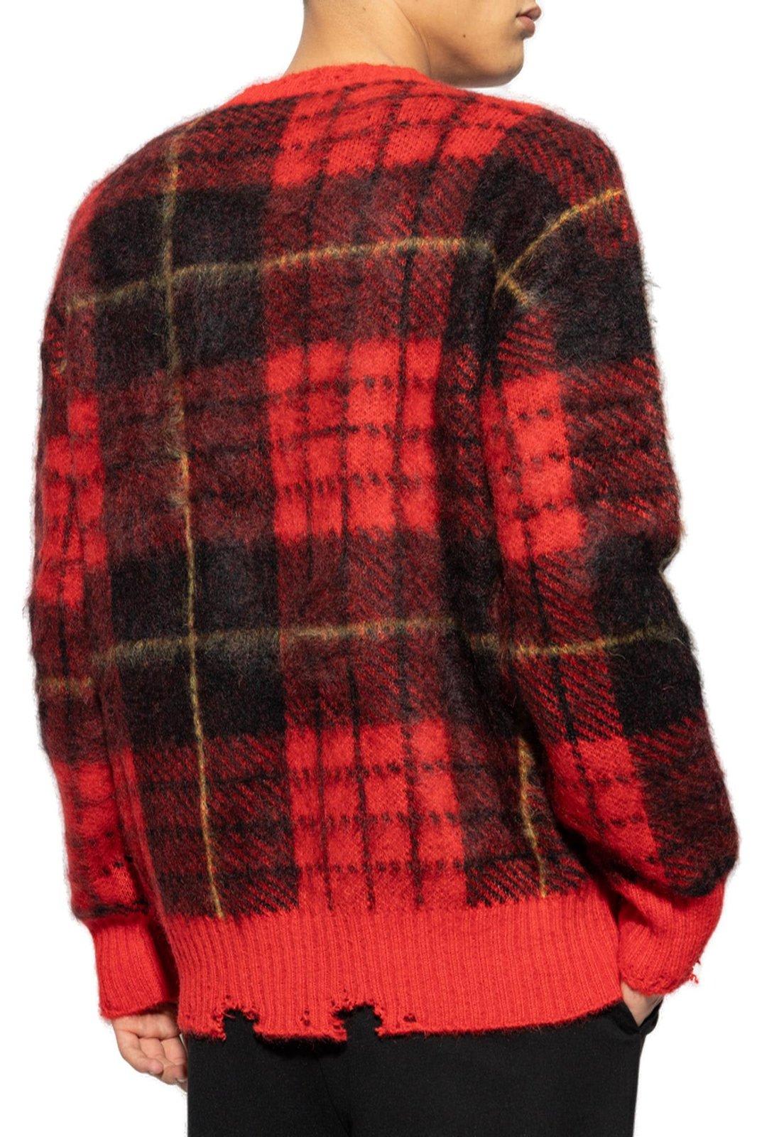 Shop Alexander Mcqueen Check Pattern Distressed Jumper In Red