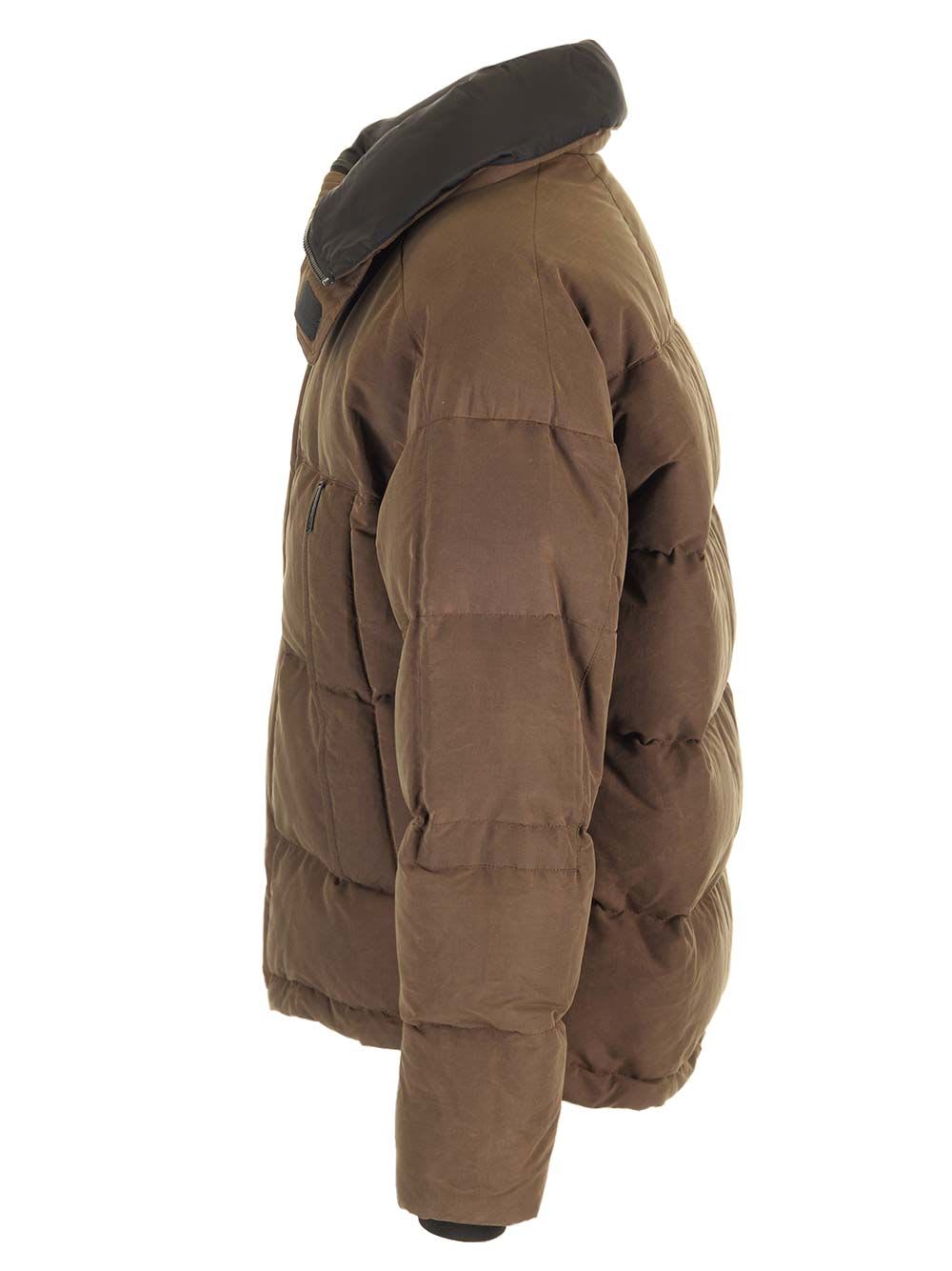 Shop Dolce & Gabbana High Collar Down Jacket In Brown