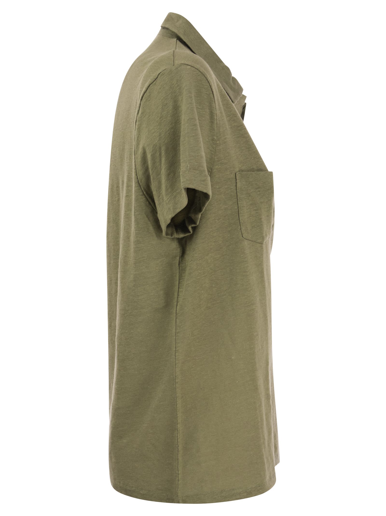 Shop Majestic Short-sleeved Linen Polo Shirt In Khaki