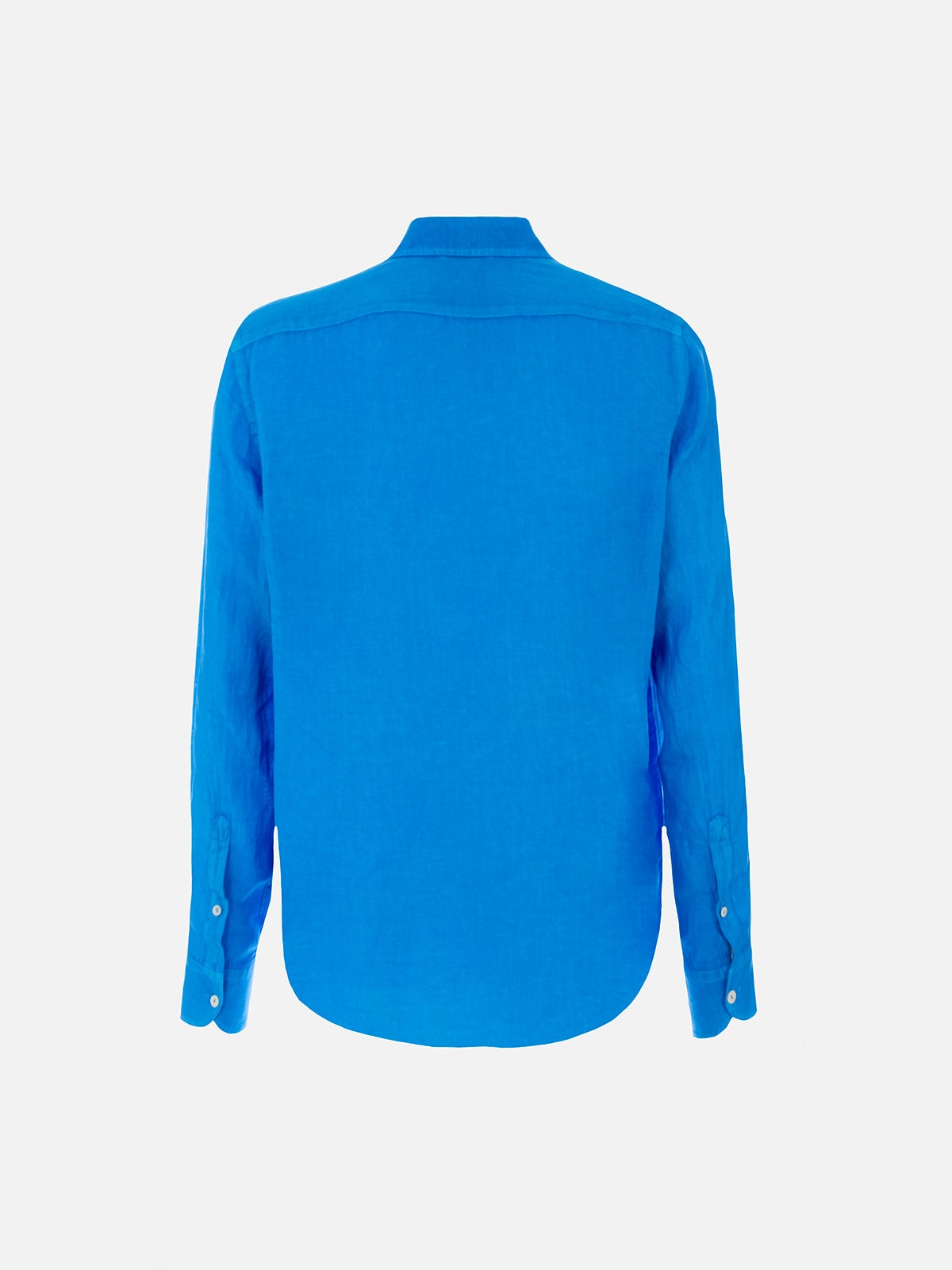 Mc2 Saint Barth Man Watercolor Bluette Linen Shirt Pamplona In Sky