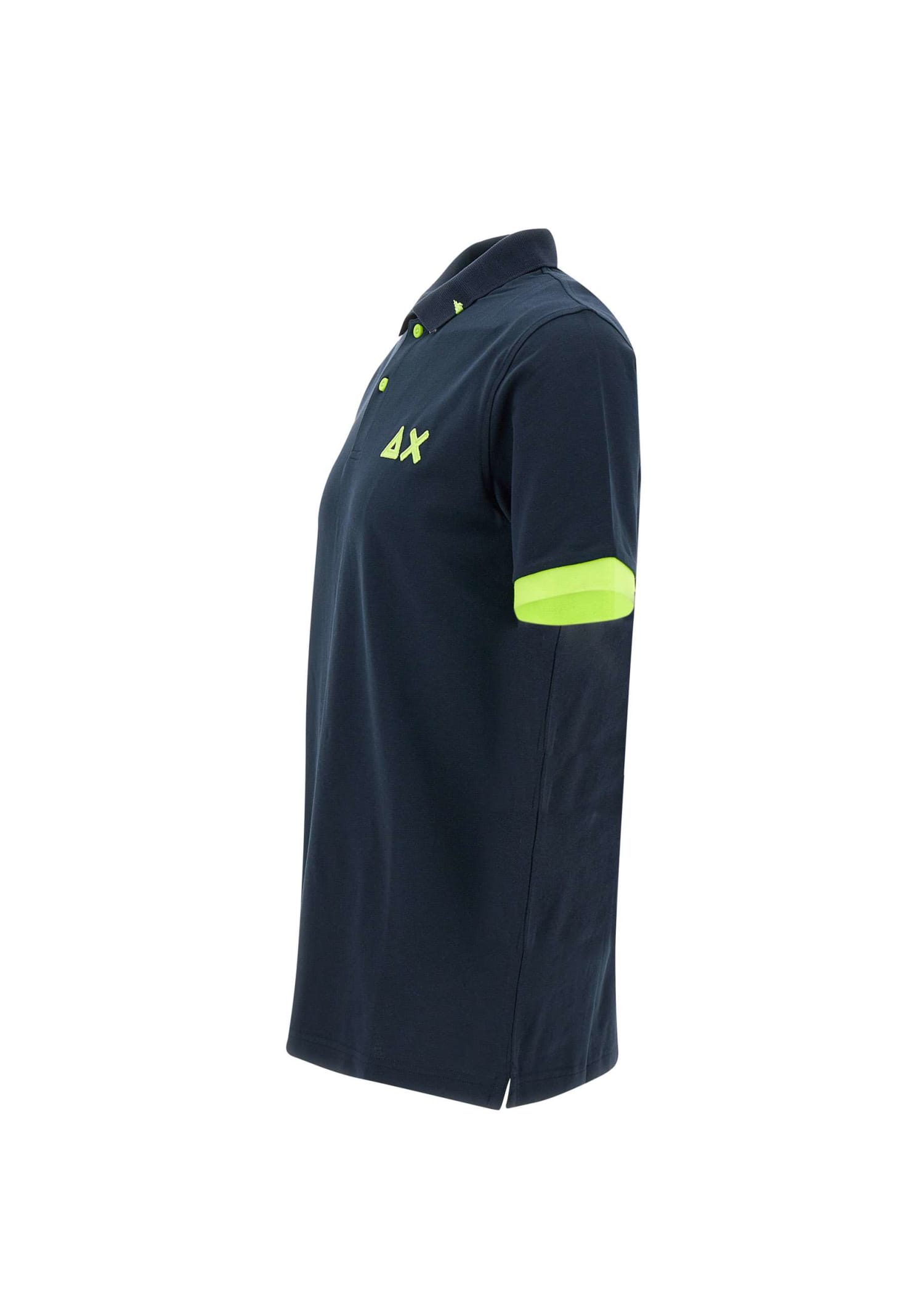 Shop Sun 68 Fluo Logo Cotton Polo Shirt Polo Shirt In Navy Blue
