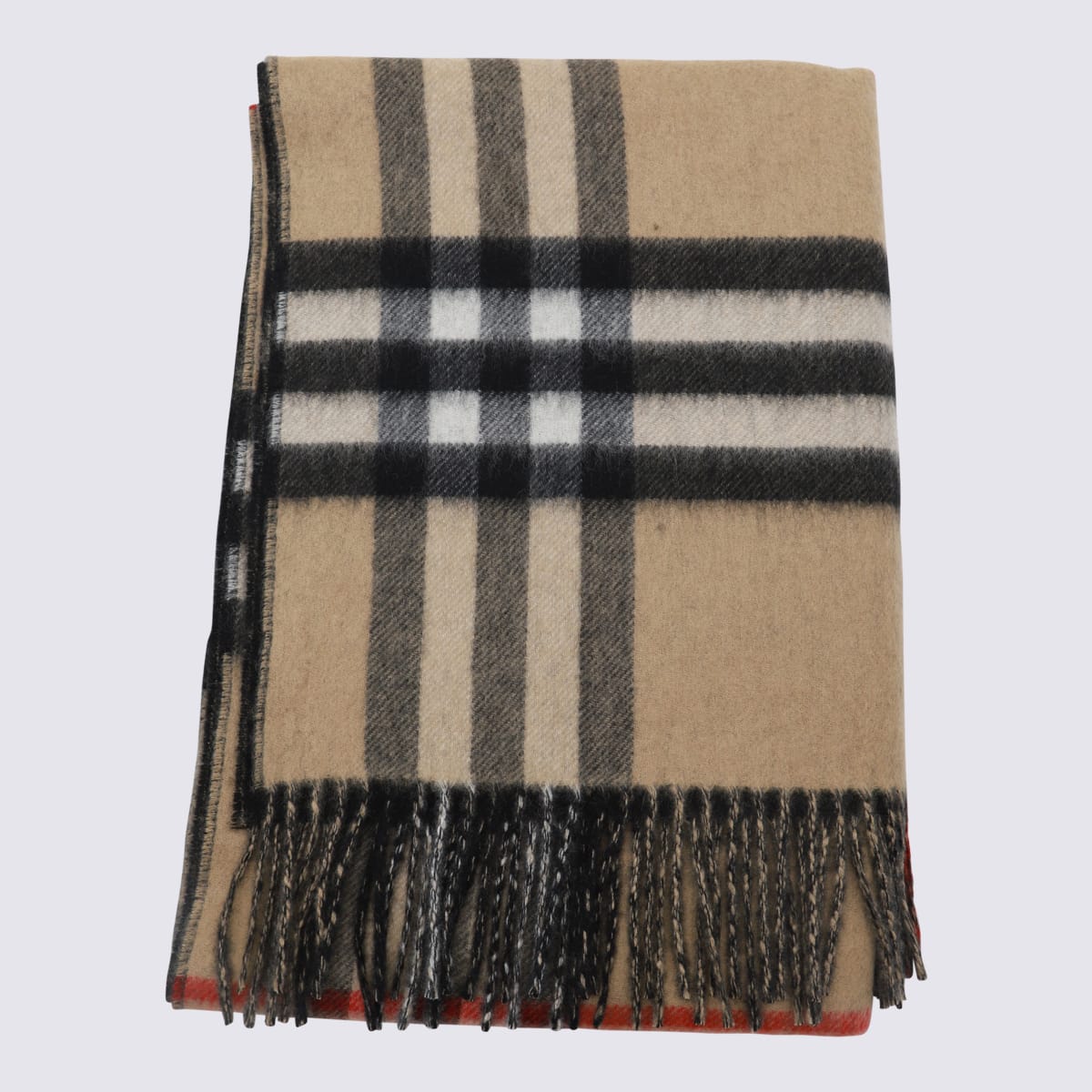 Shop Burberry Beige Wool Scarves In Black