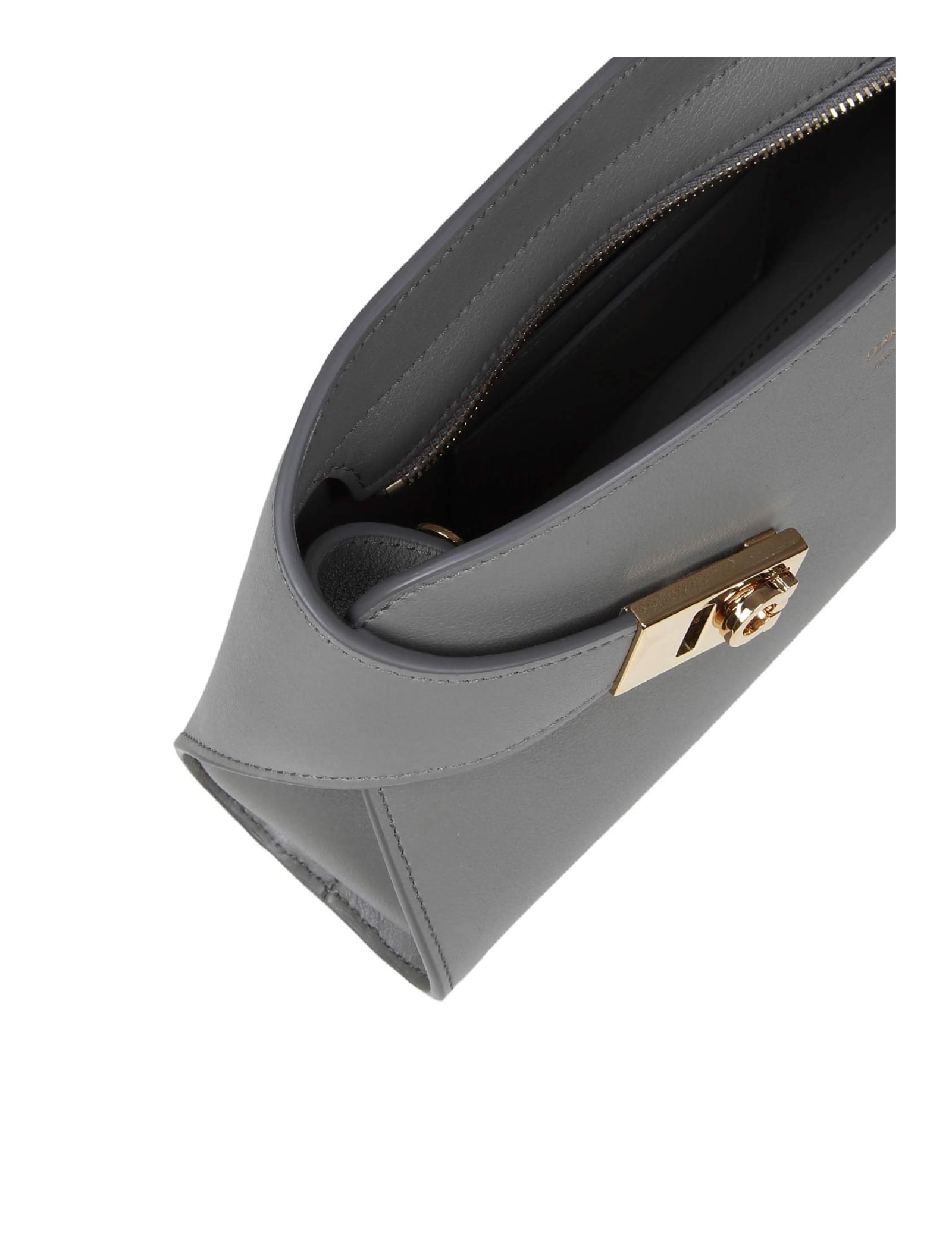 Shop Ferragamo Hug Clutch In Gray Leather In Grey