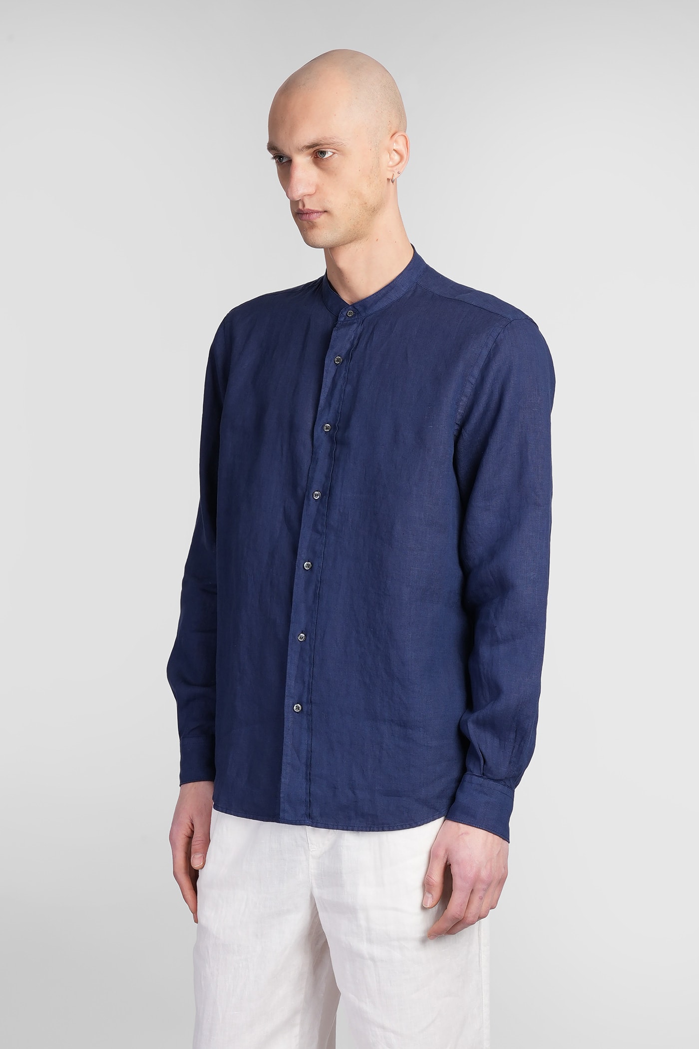 Aspesi Bruce Shirt In Blue Linen In Blue
