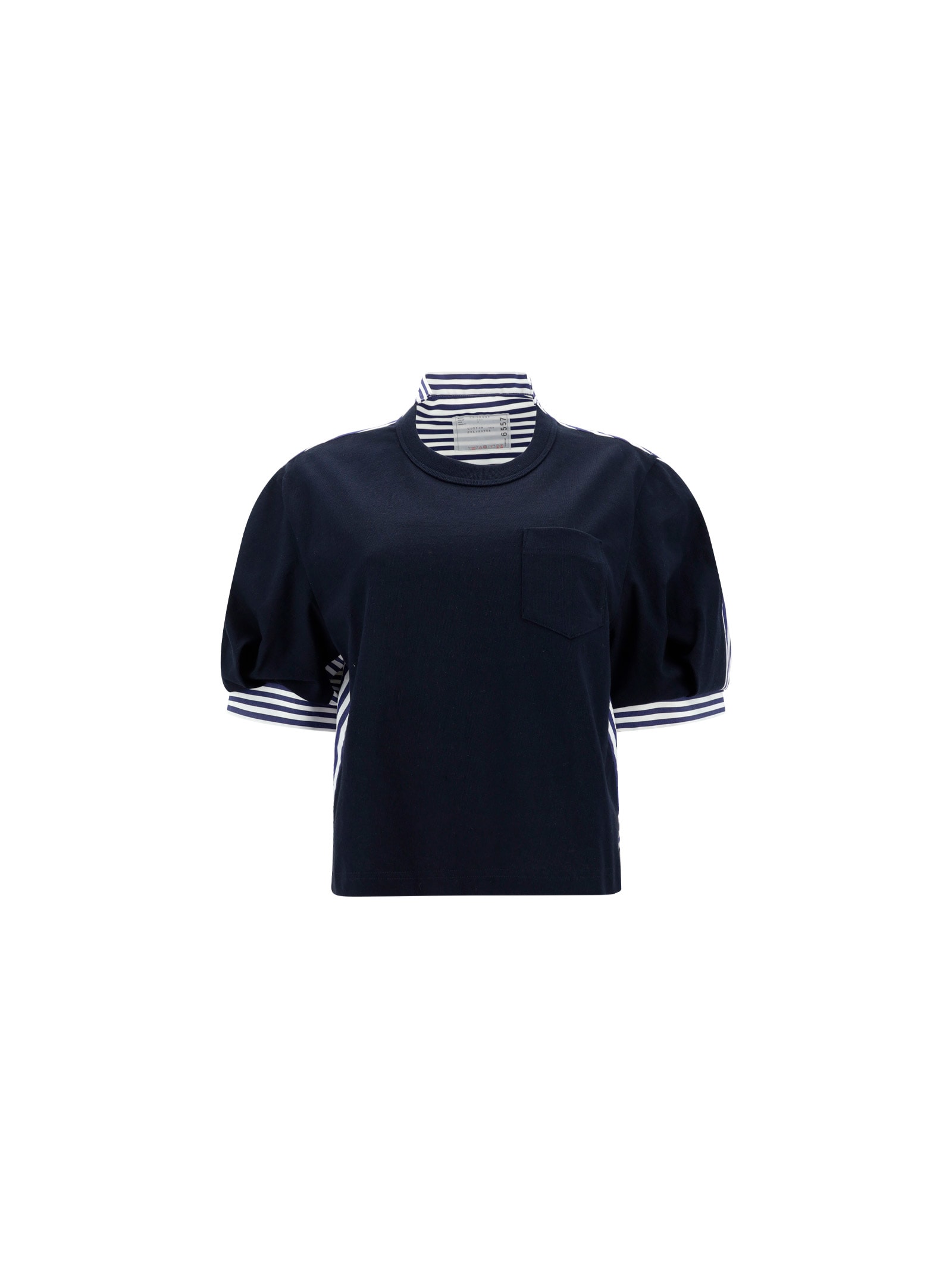 Sacai Stripe-pattern Cotton T-shirt In D.navy/stripe