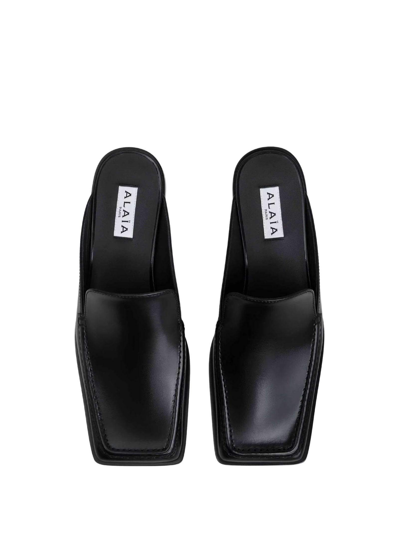 Alaïa Square Toe Leather Loafers With Block Heel In Black