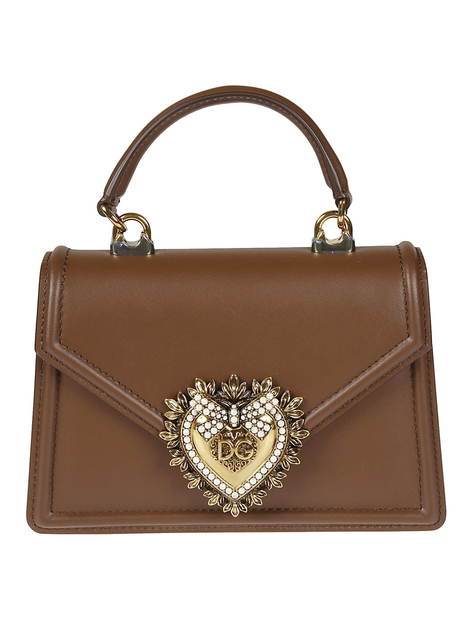 Dolce & Gabbana Embellished Heart Envelope Tote In Brown