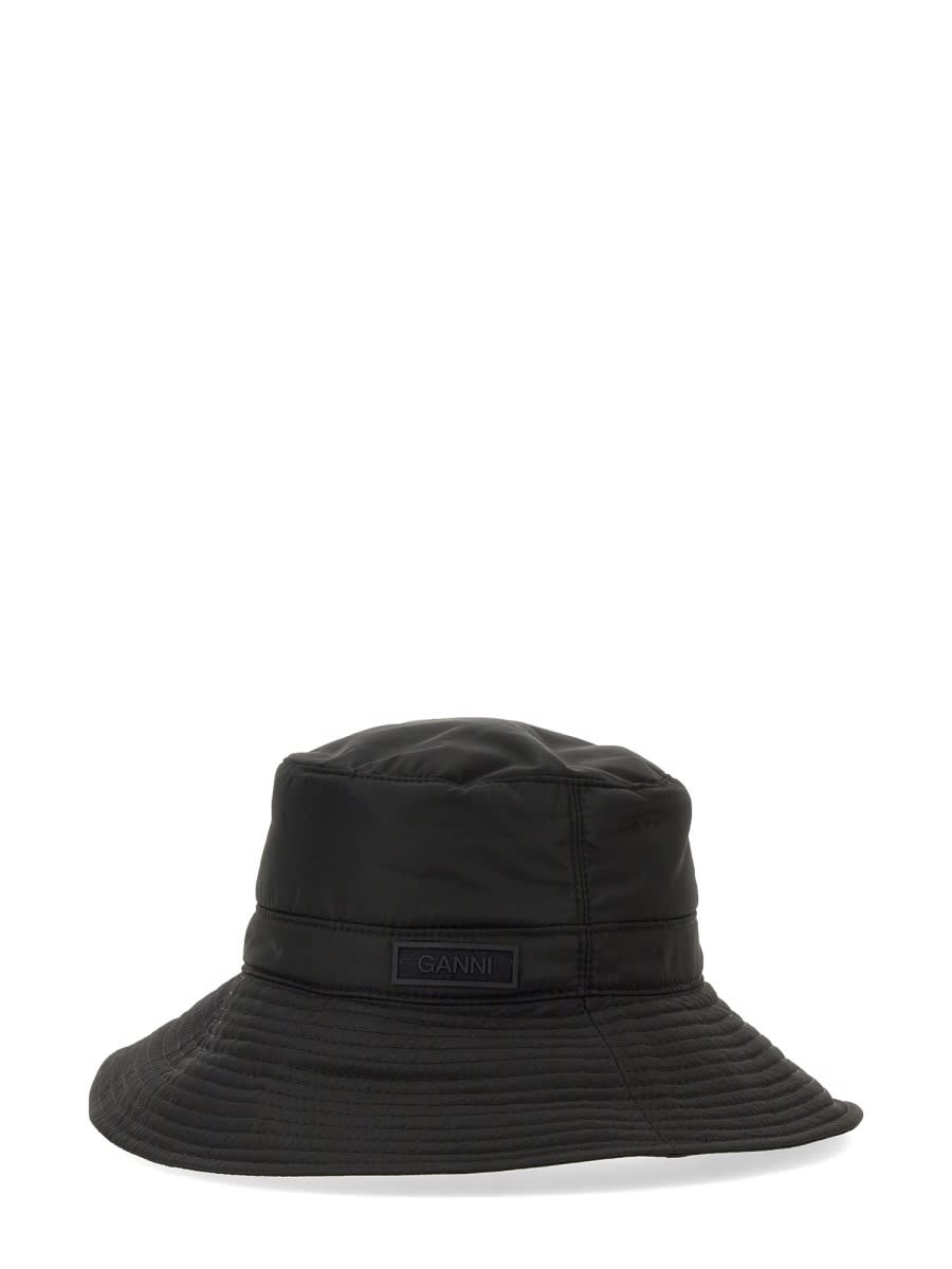 Shop Ganni Bucket Hat With Logo In Black