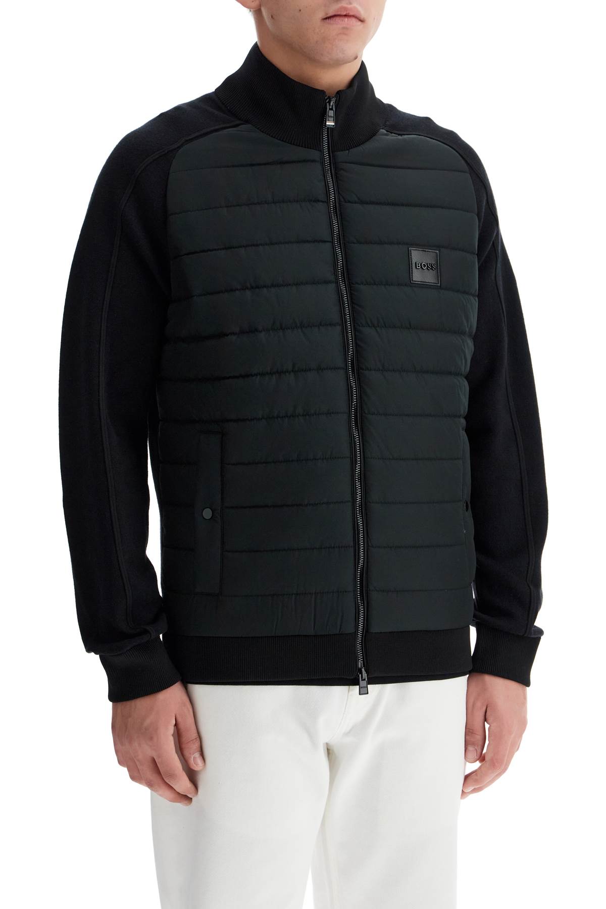 Shop Hugo Boss Knitted And Padded Nylon Jacket In Black (black)