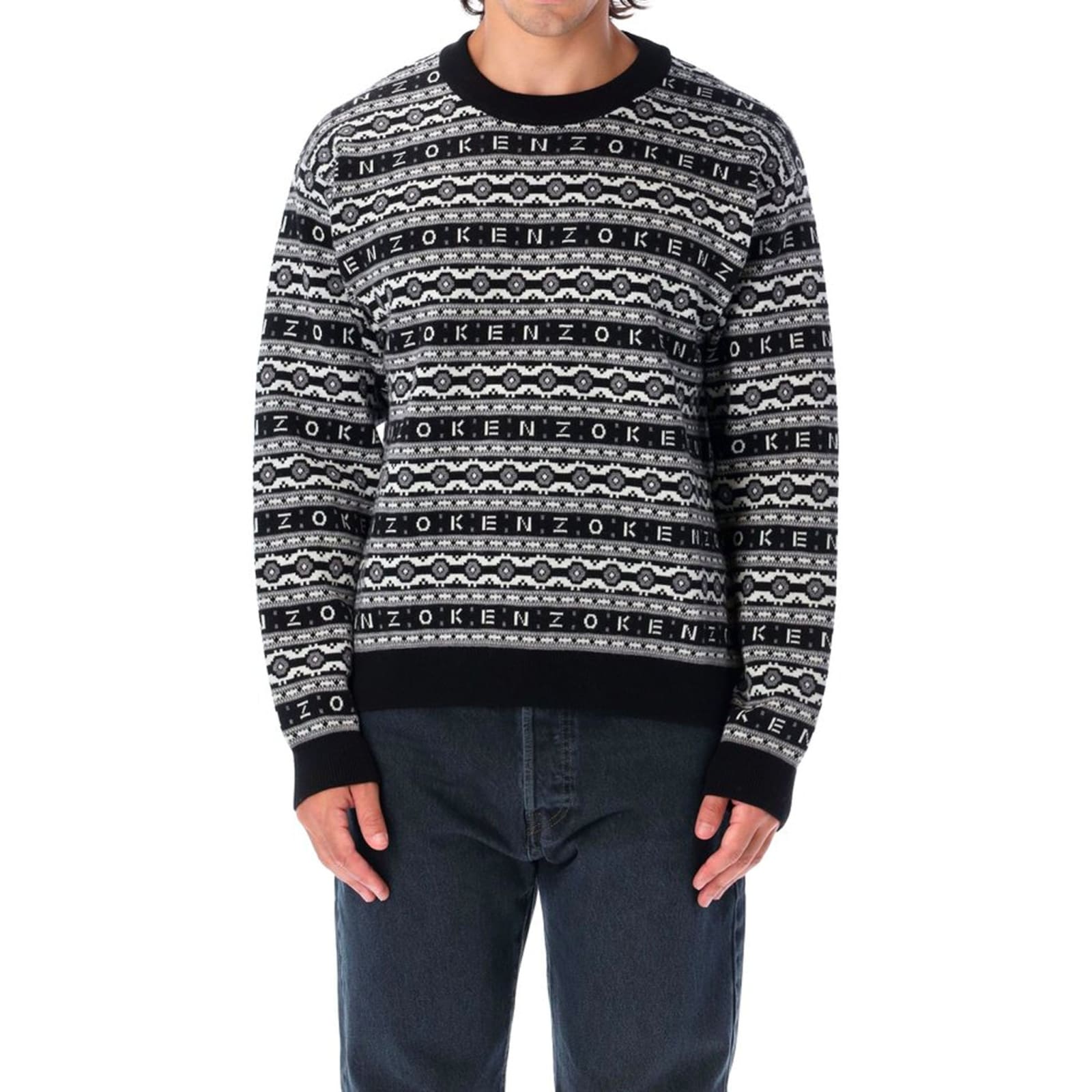 Shop Kenzo Striped Wool Sweater In Black