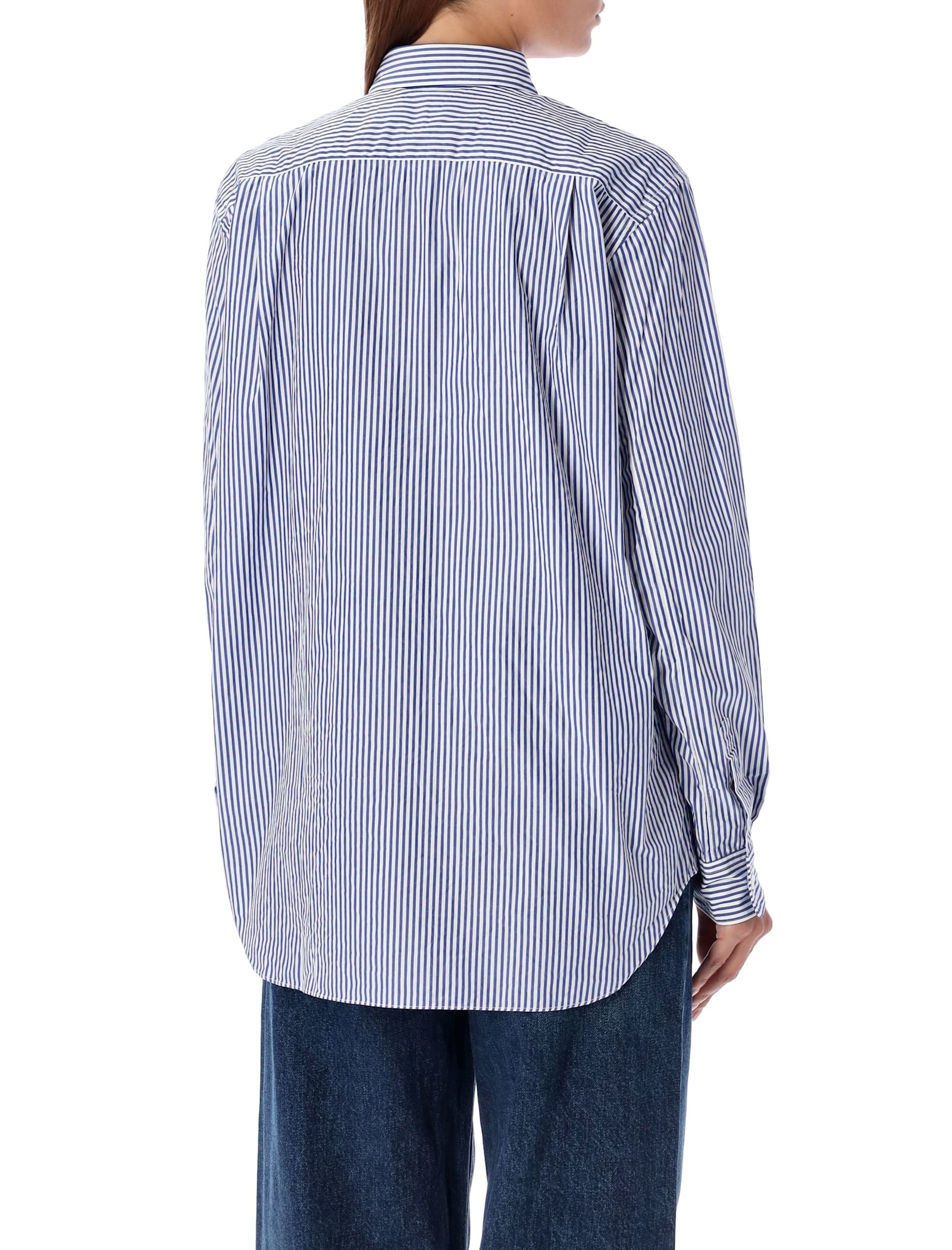 Comme Des Garçons Play Striped Shirt With Black Heart Patch In Blue