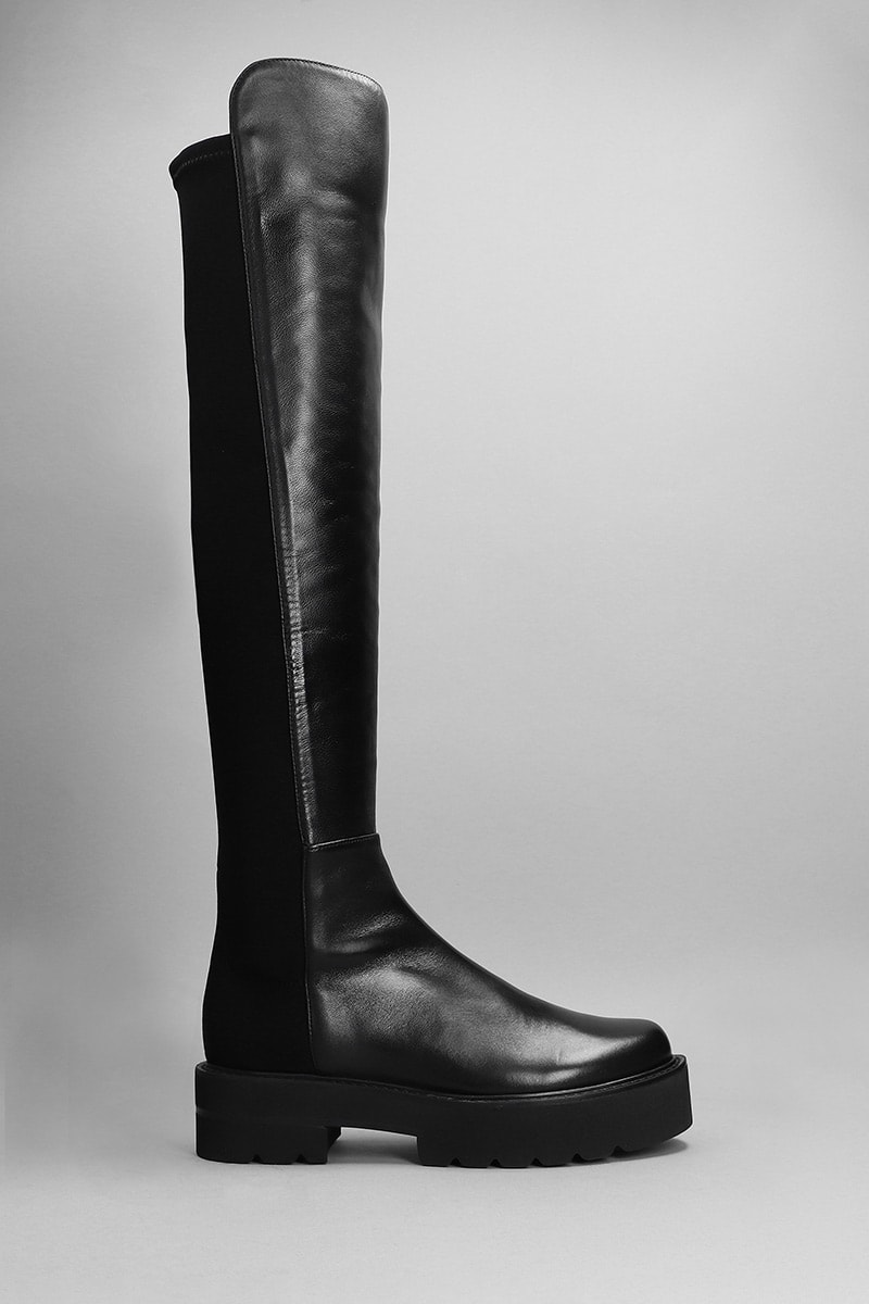 Stuart Weitzman Low Heels Boots In Black Leather And Fabric