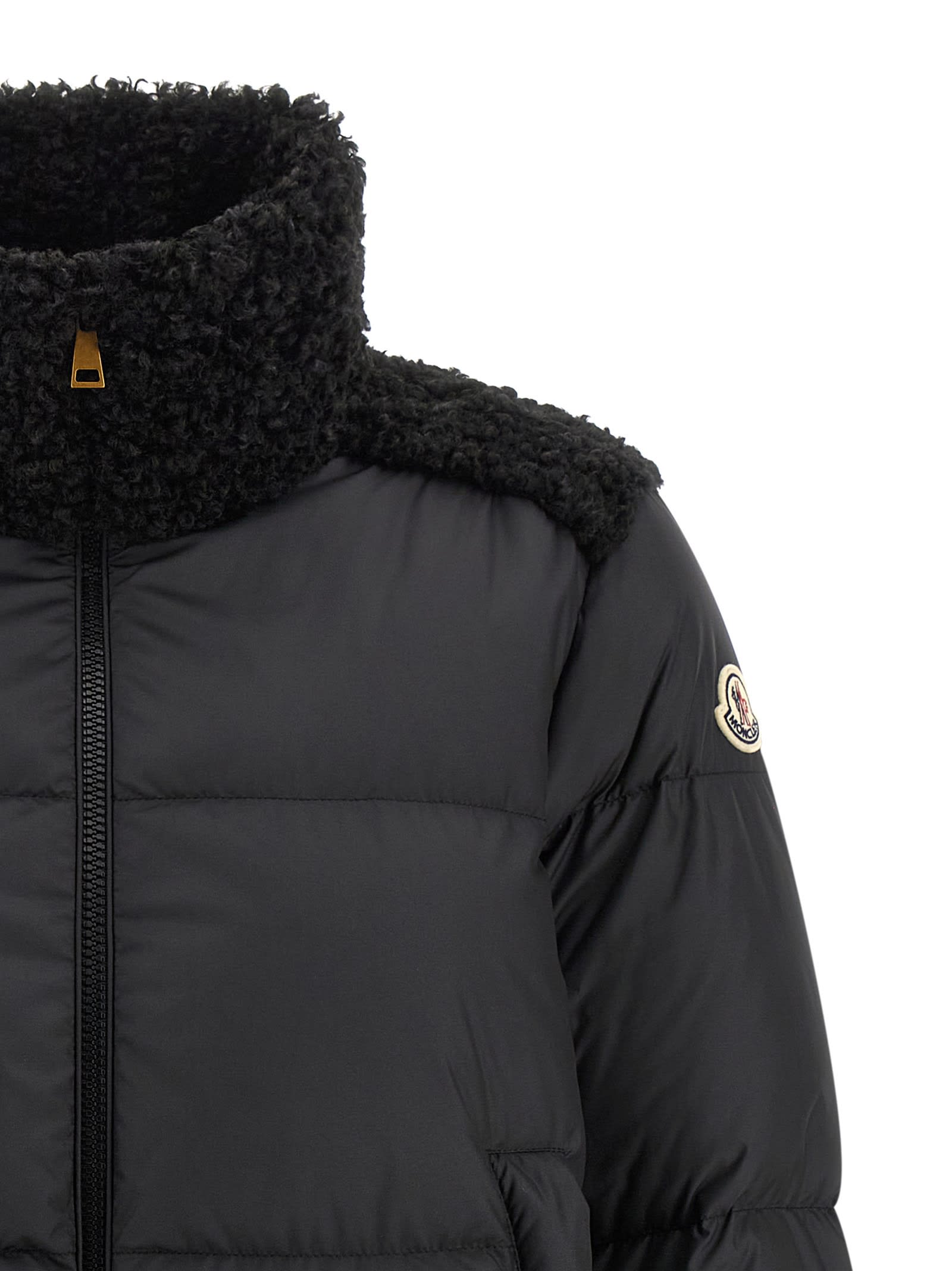 Moncler Esnaie Teddy-trimmed Short Down Jaket In Black