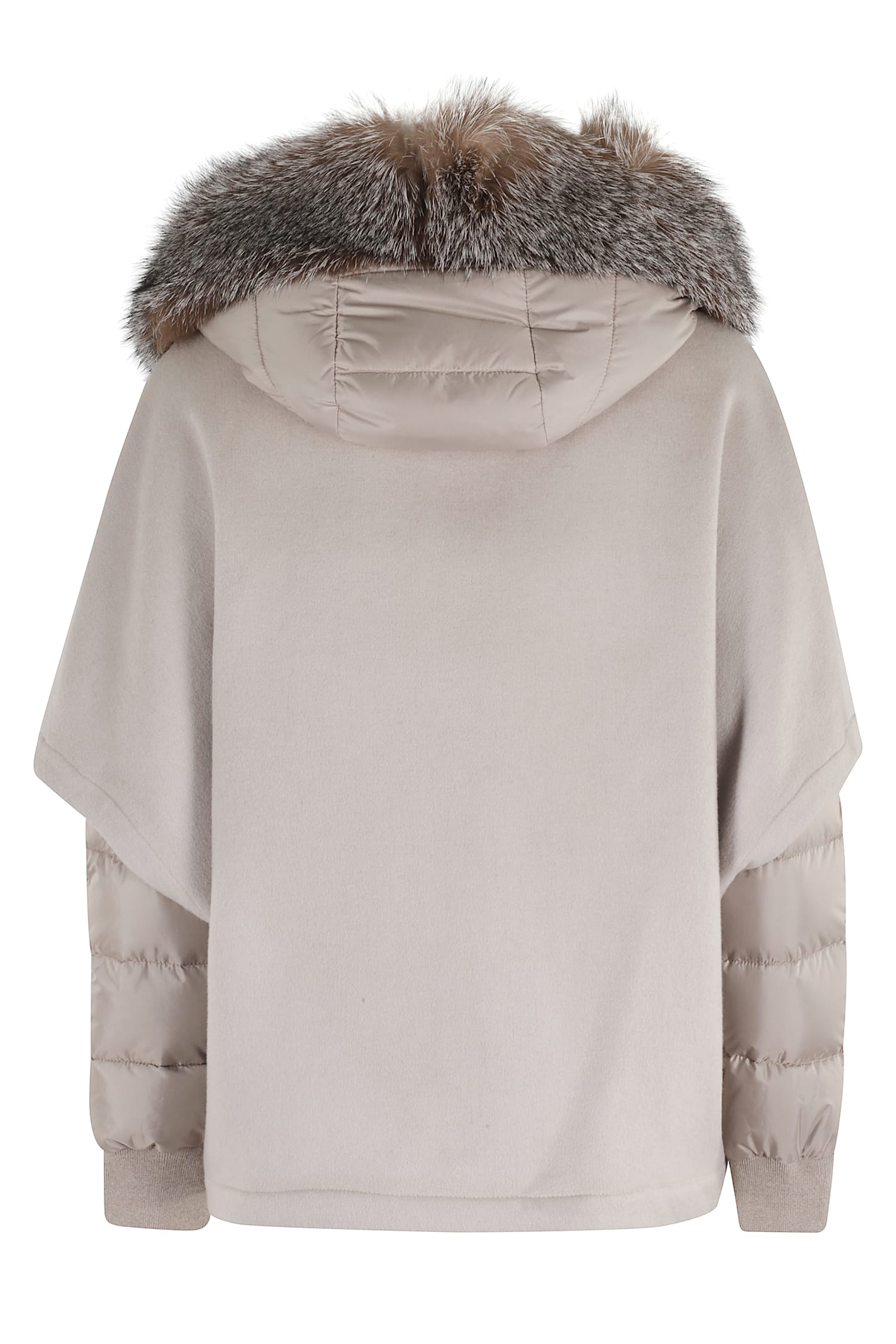 Moorer Almond Wool Cape Coat With Arctic Fox Fur Hood In Gray
