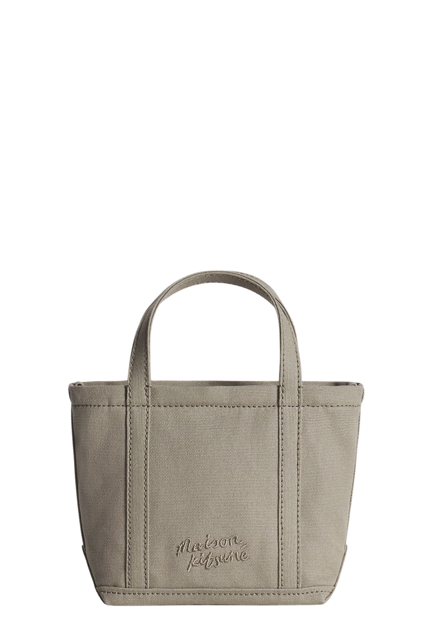 Maison Kitsuné Fox Head Mini Tote In Gray