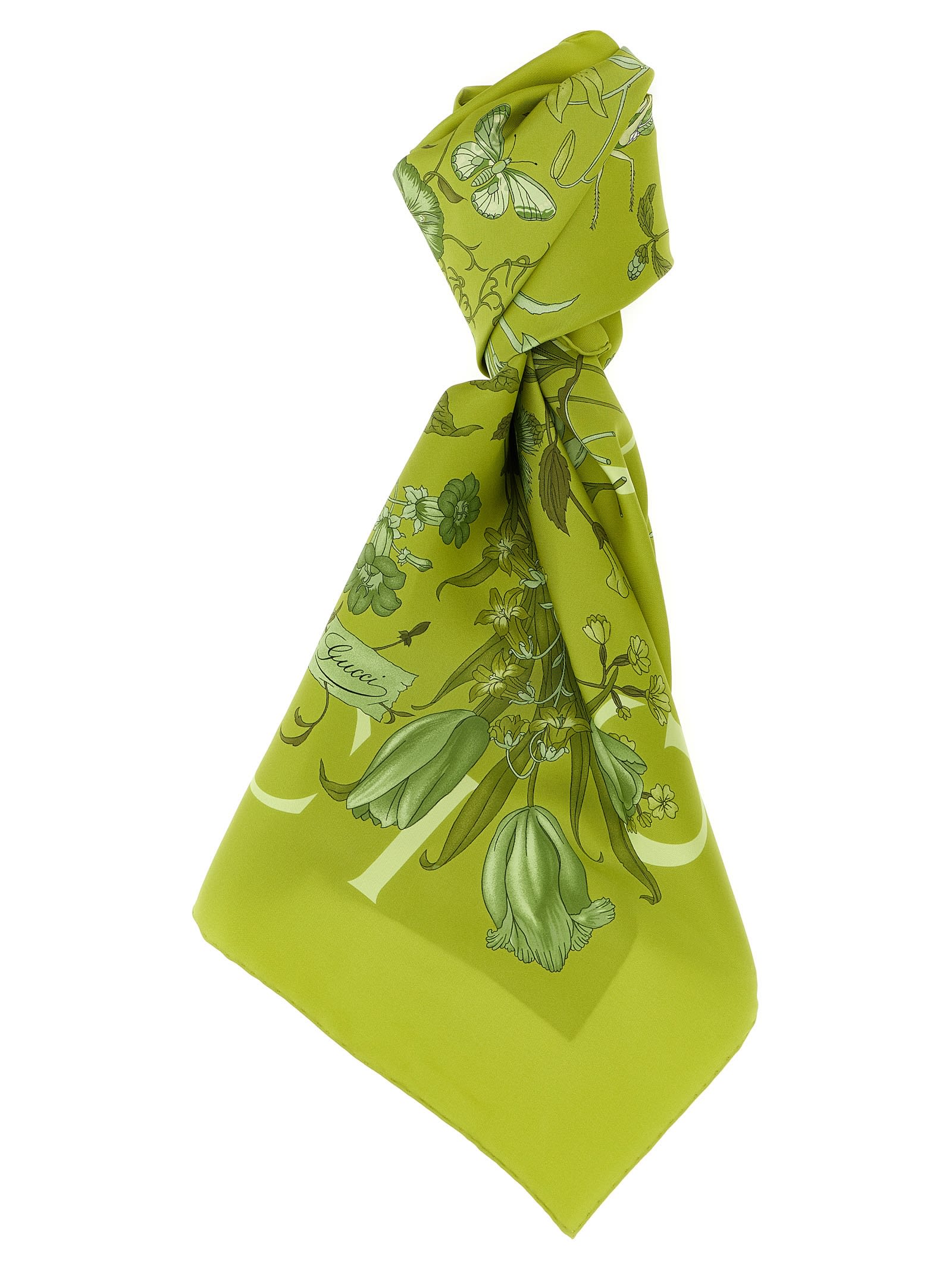 Gucci Floral Silk Square Scarf In Green