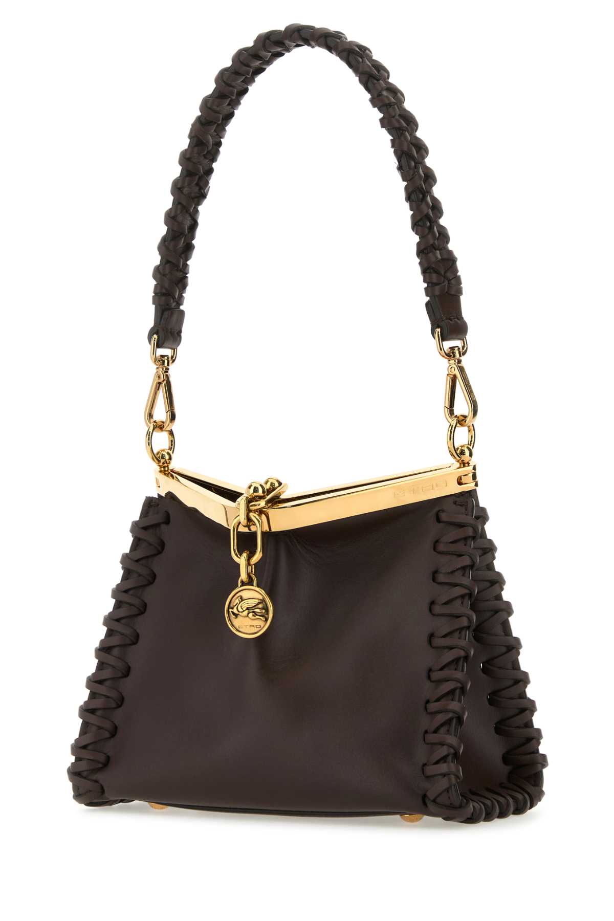 Shop Etro Dark Brown Leather Mini Vela Handbag In M0019