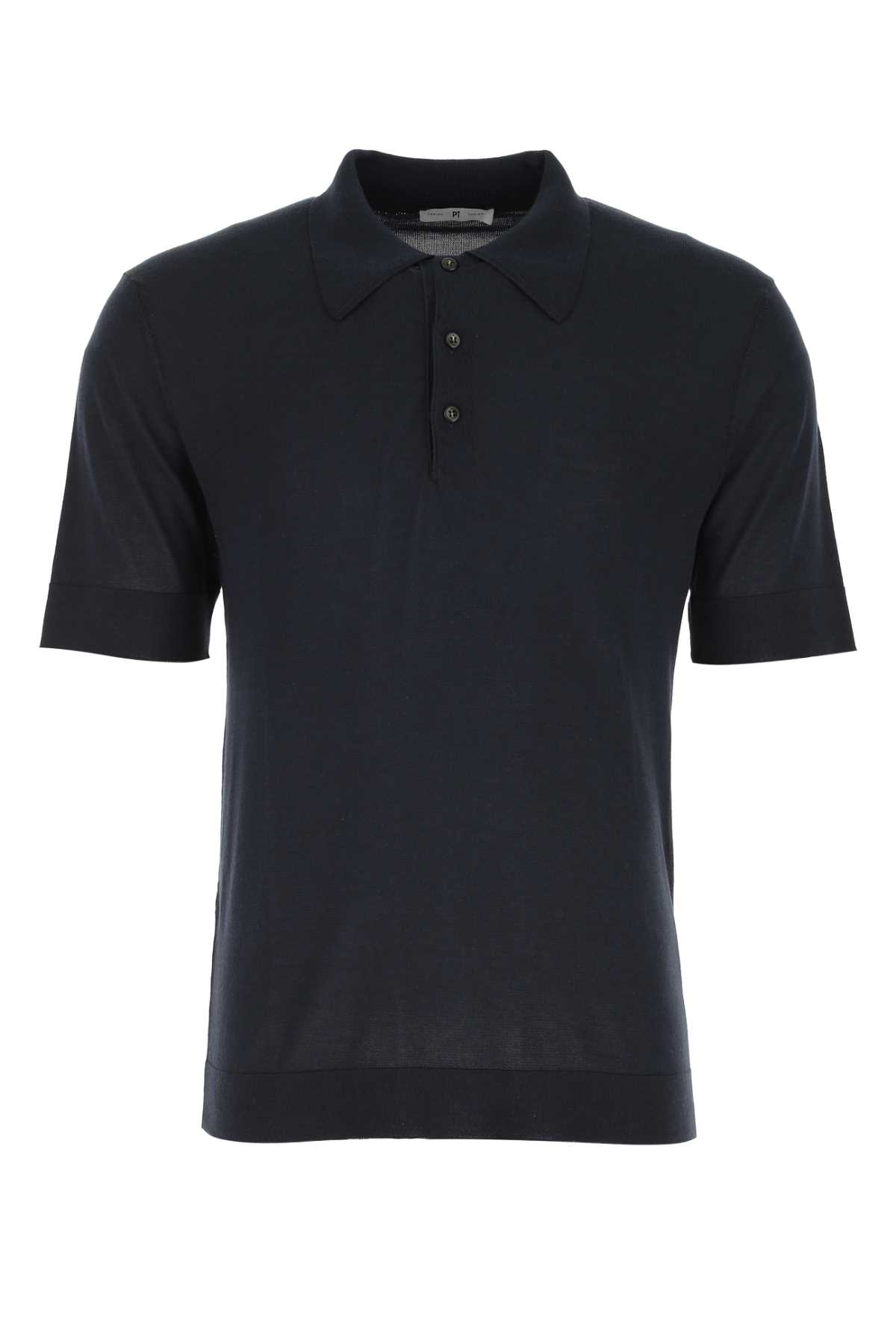 Pt01 Navy Blue Cotton Blend Polo Shirt In 0350